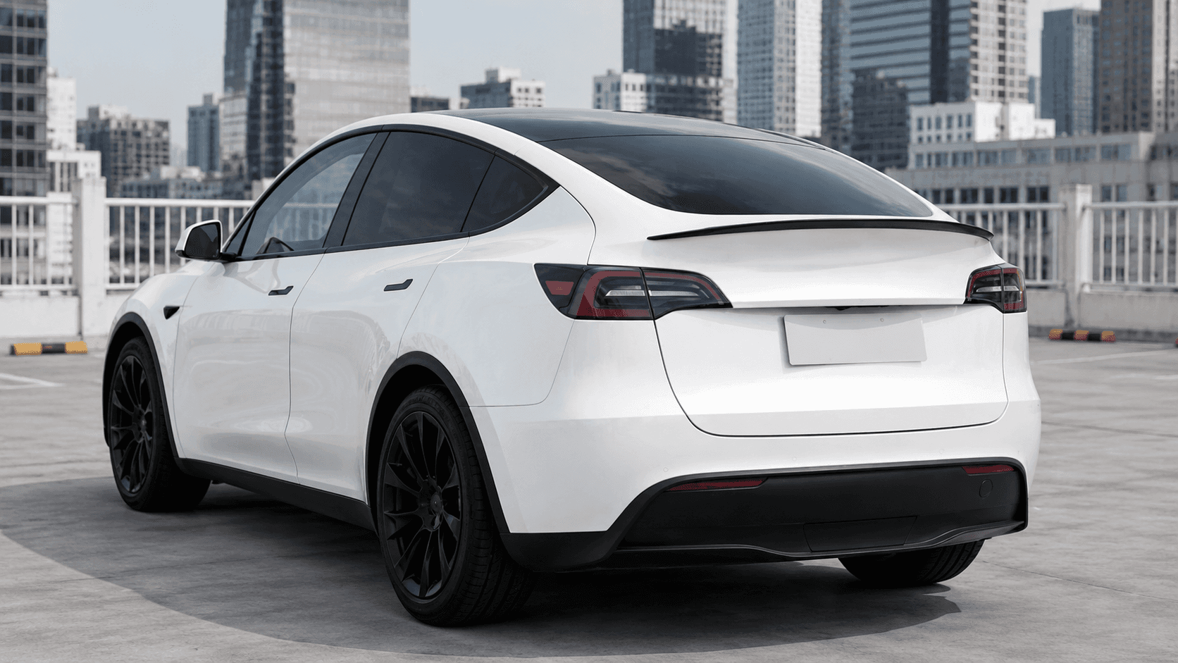 Tesla P style rear spoiler installed sporty look Model Y Model 3 Thailand