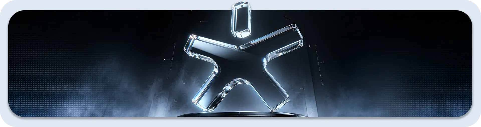 Símbolo estilizado do logo da spark maxx feito em vidro transparente e brilhante, sobre um fundo escuro e tecnológico.