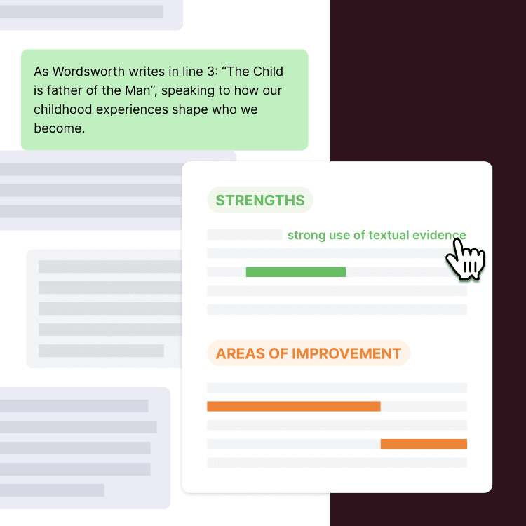 Abstracted image of feedback feature that hyperlinks to analyzed portions of transcript