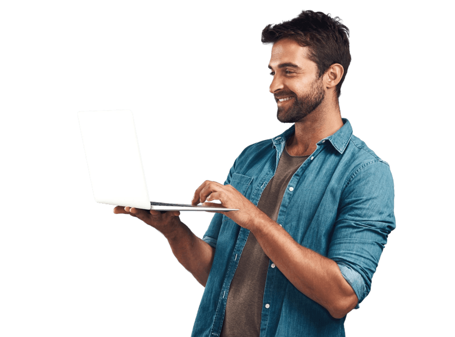 man holding his laptop