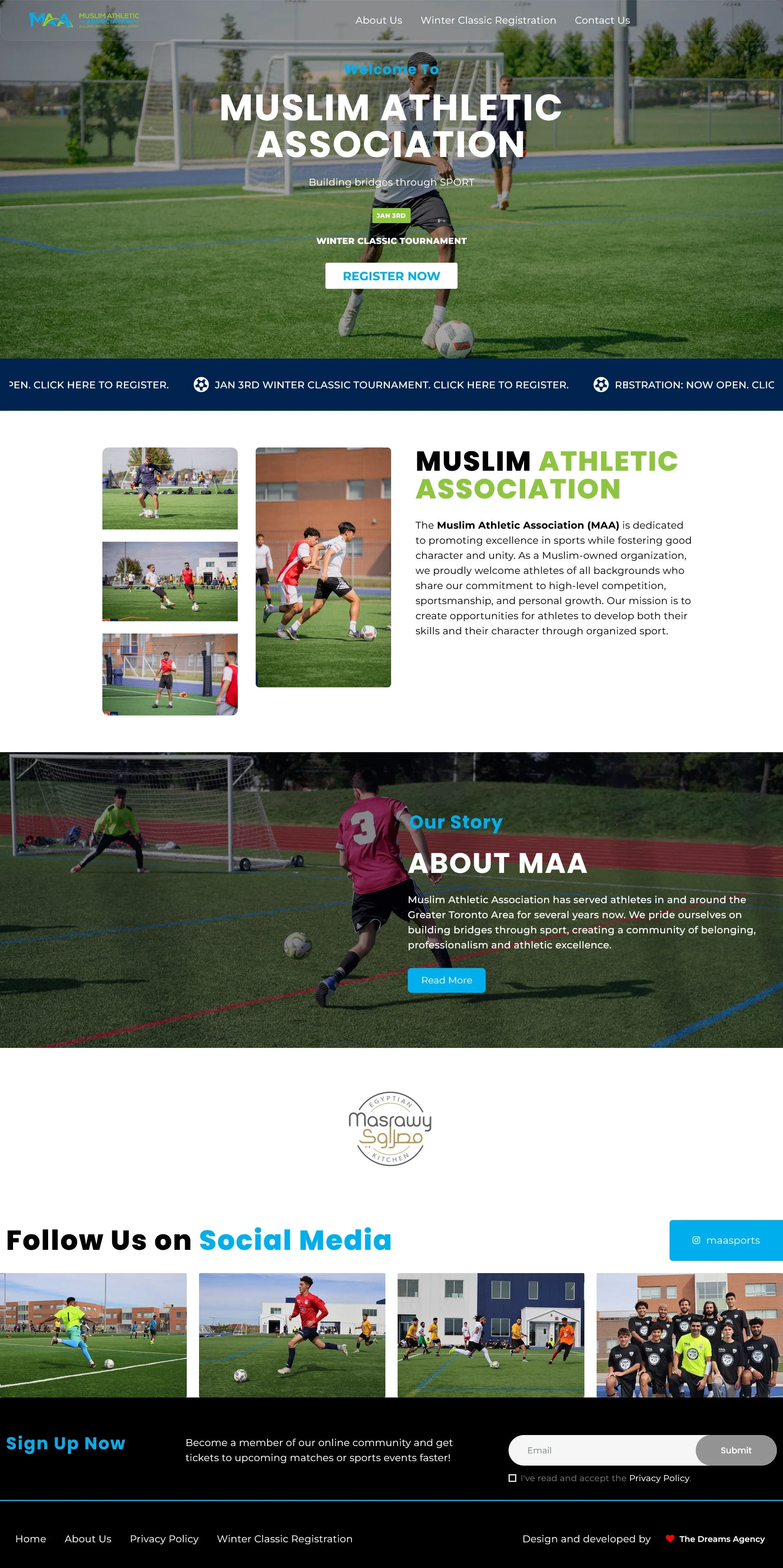 Muslim Athletic Association website developed & designed by Dreams Agency Mississauga, Ontario