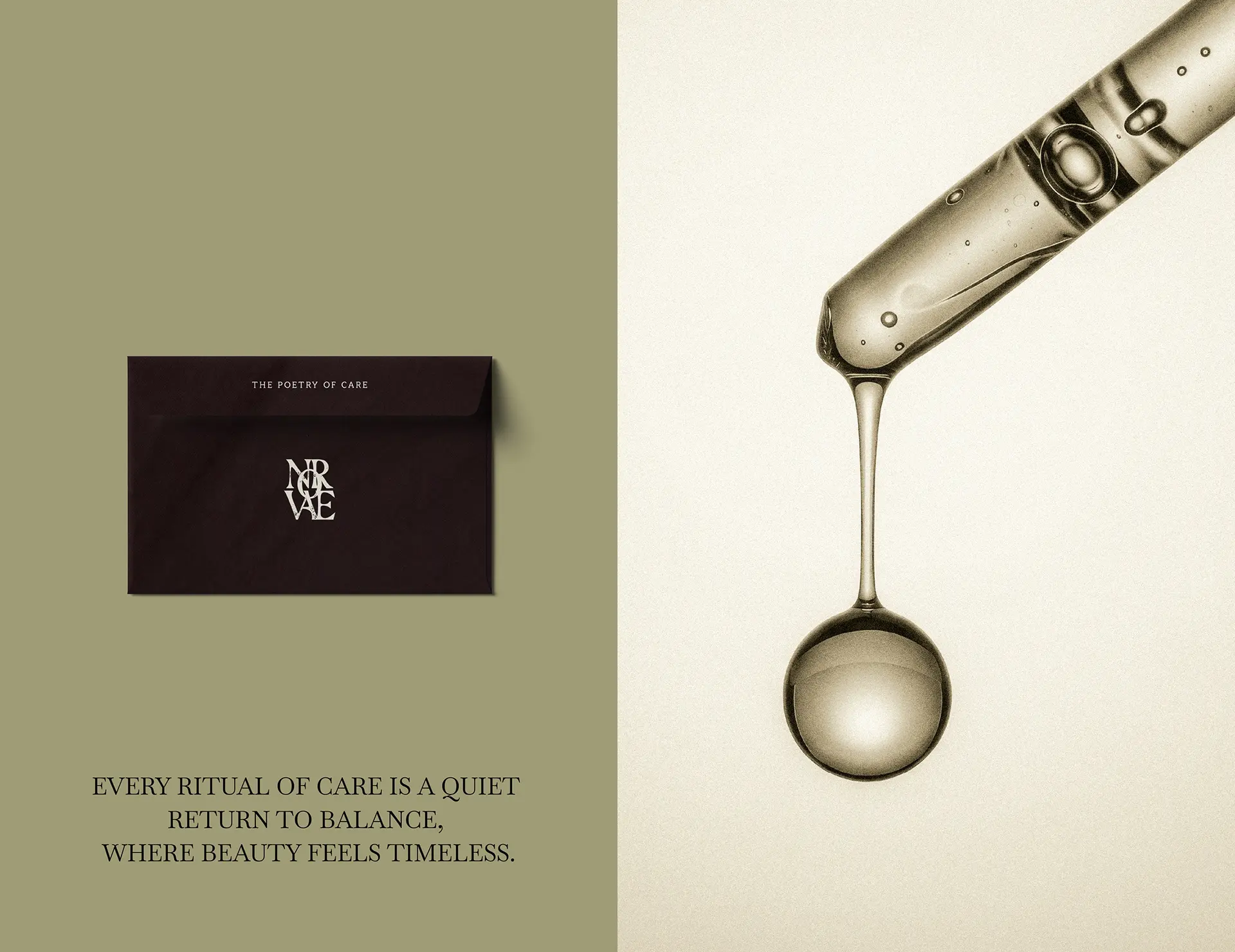 Brand collateral design for Novarae haircare brand showing monogram logo on branded envelope
