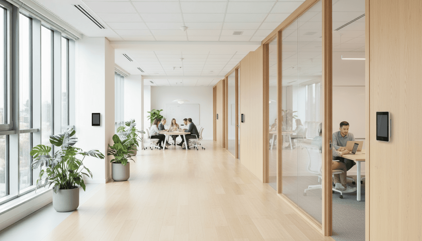 Digital door signs in a modern office