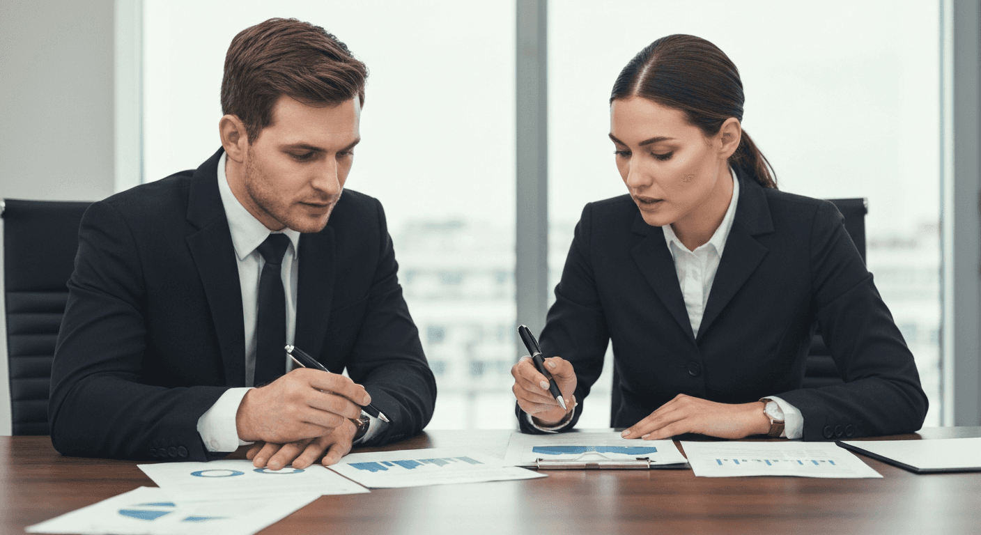 Professionals discussing SLA documents