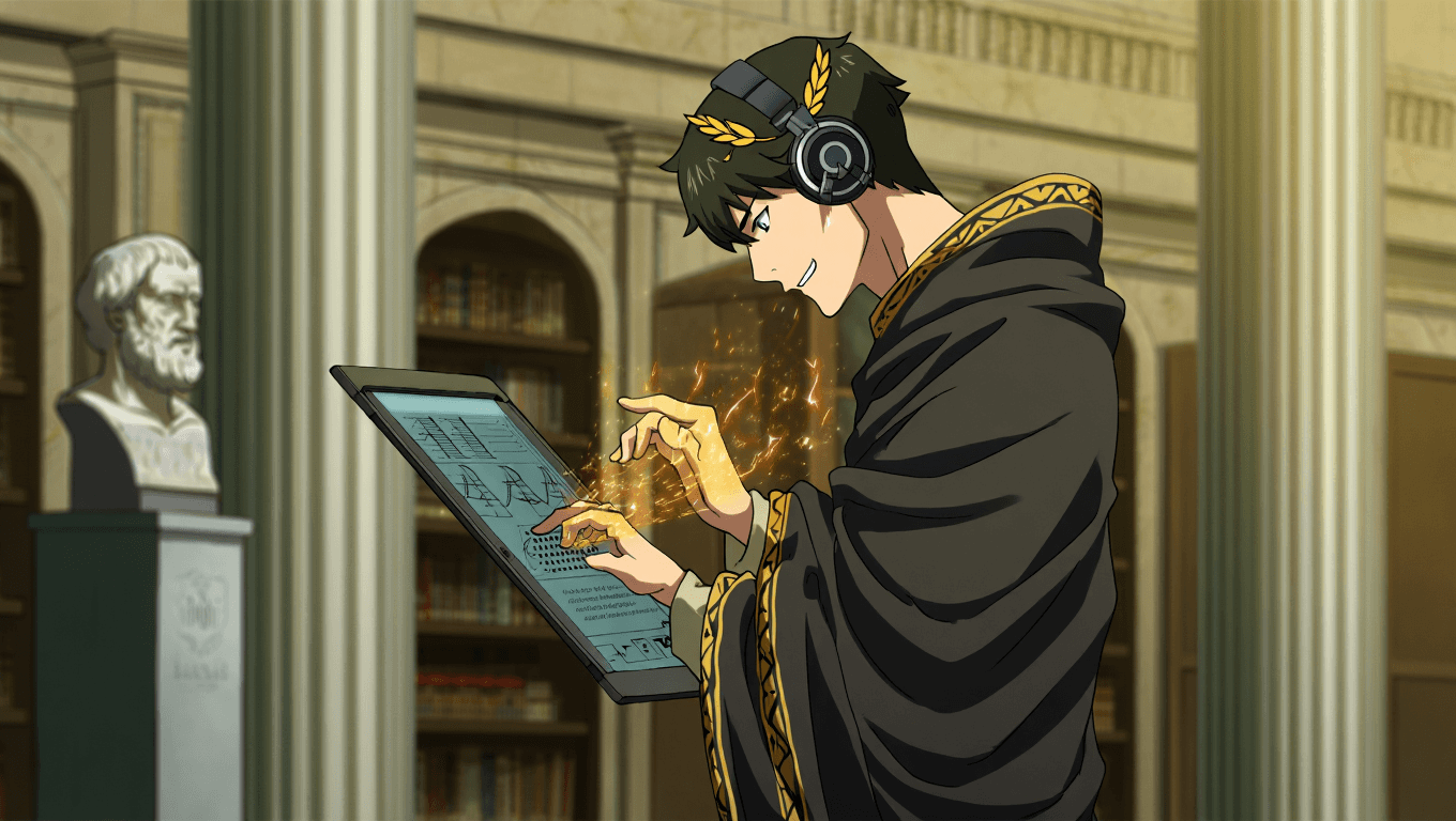 Student focused on a tablet, smiling