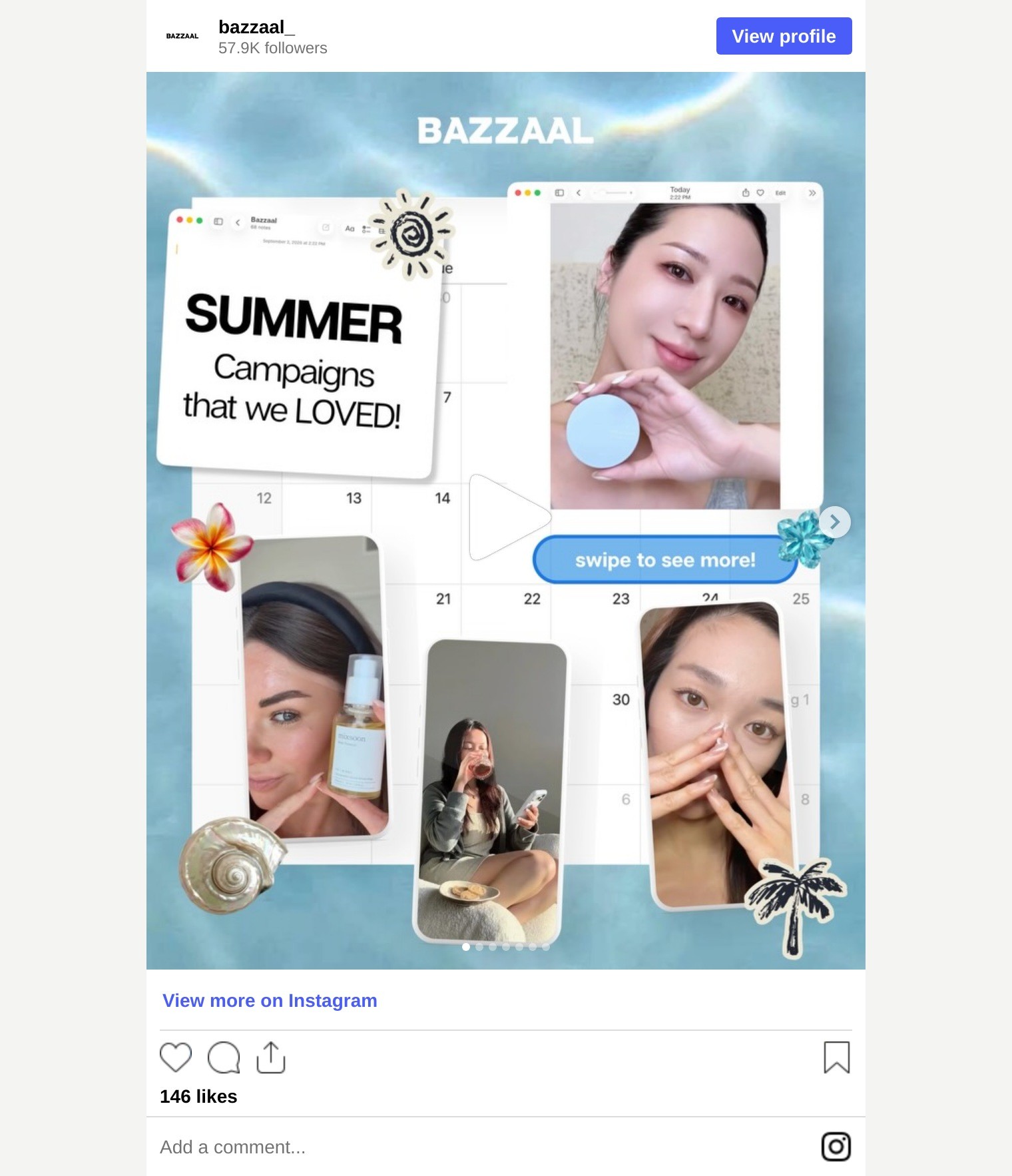 Instagram post from @bazzaal_ showing this summer’s creator collaborations.