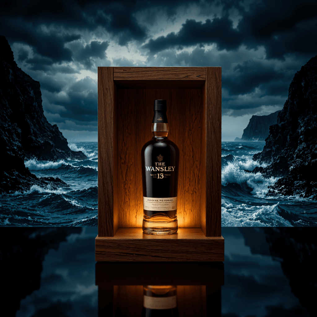 product photography of a display unit for whiskey featuring a bottle of Bowmore 10 Year Old