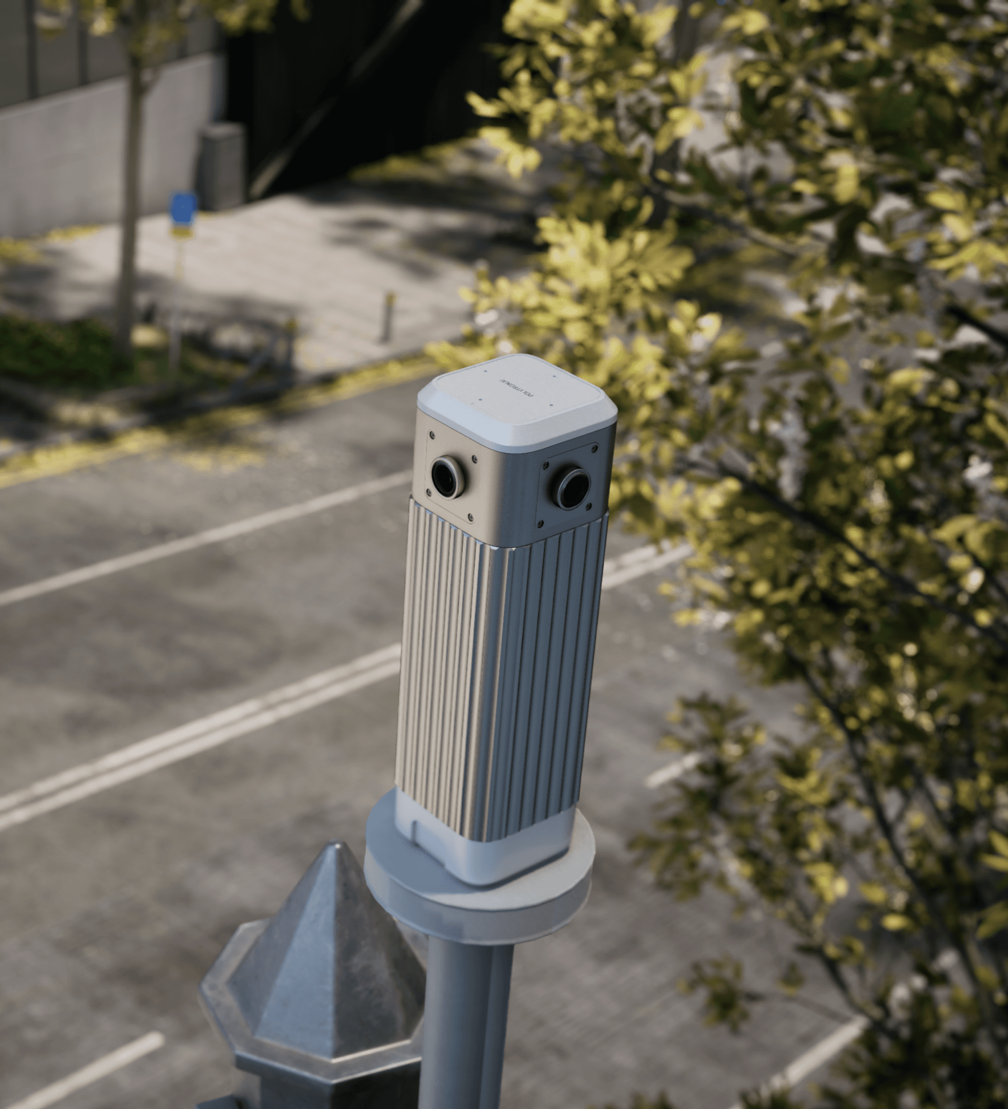 a row of metal poles in a dark room