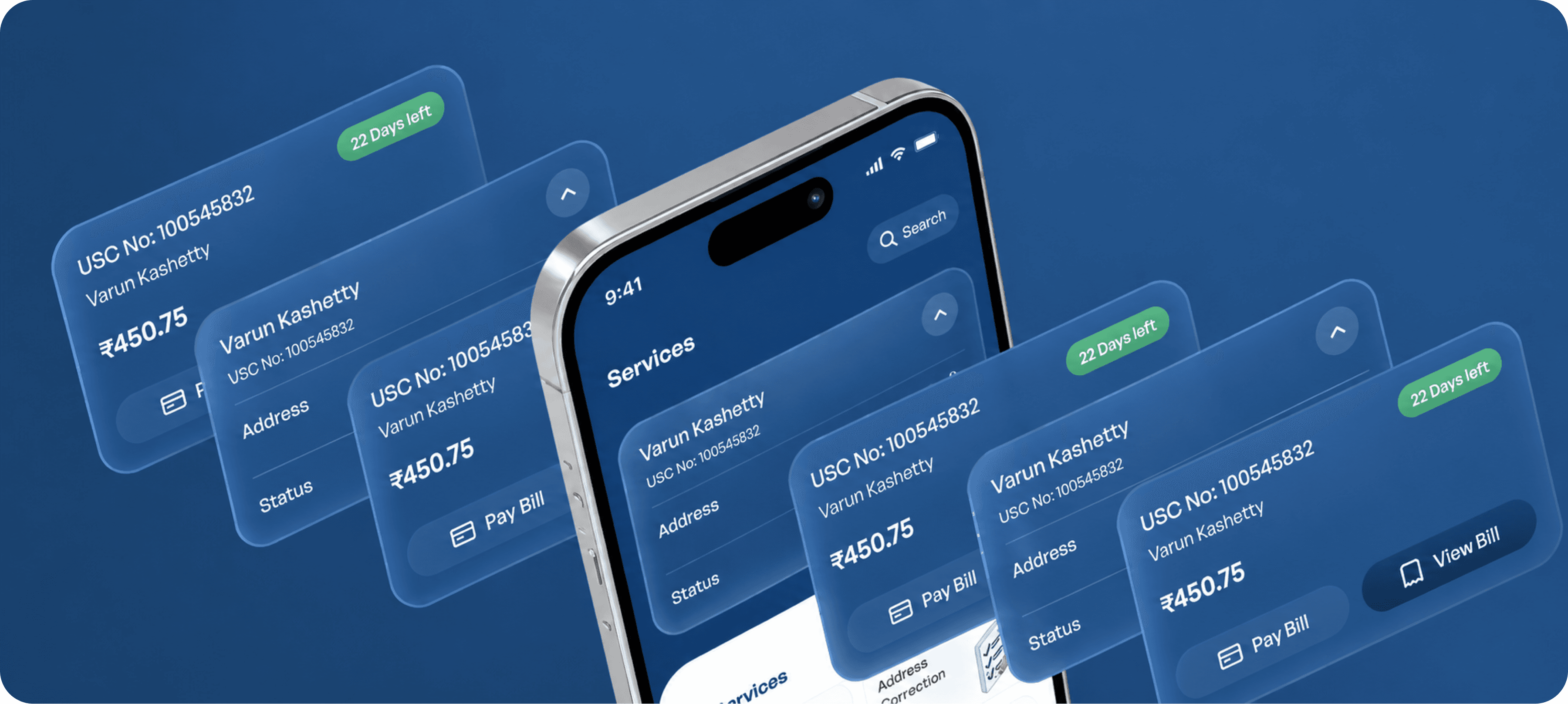 Telangana Electricity app service cards all variatins