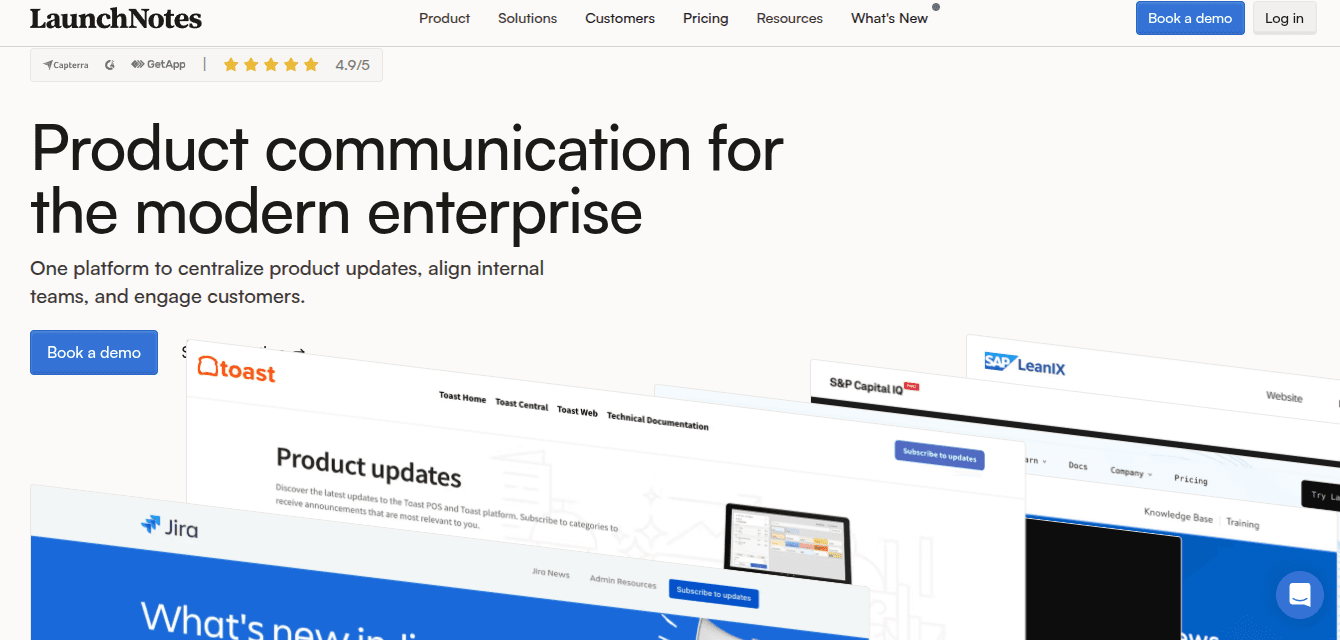 LaunchNotes homepage screenshot showing pricing and product tour