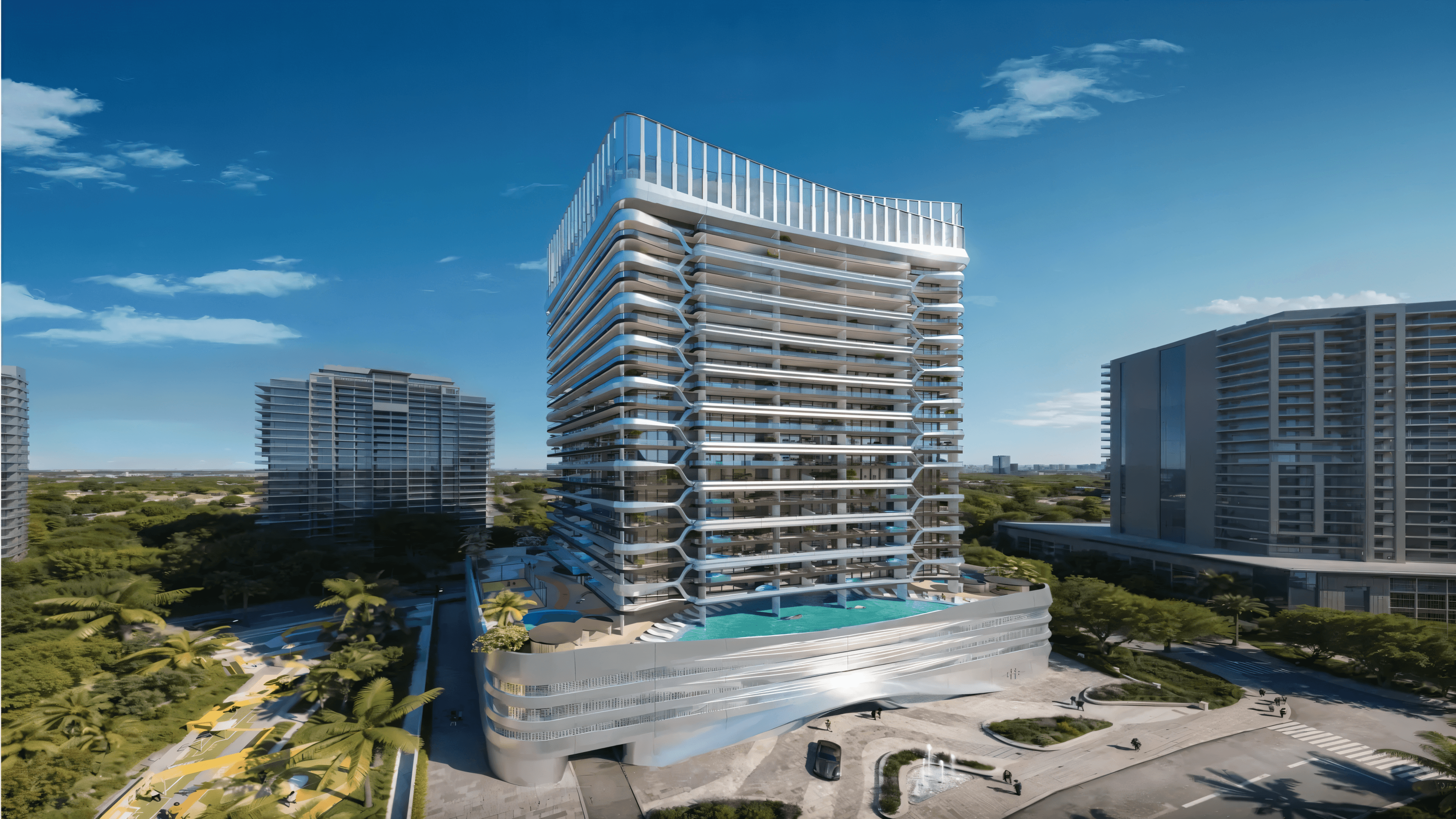 A tower resembling a skyscraper, part of the Hadley Heights 2 development, showcasing modern architectural design.