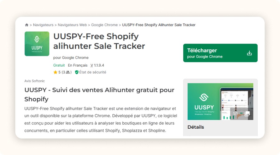 Screenshot of Uuspy Chrome extension.