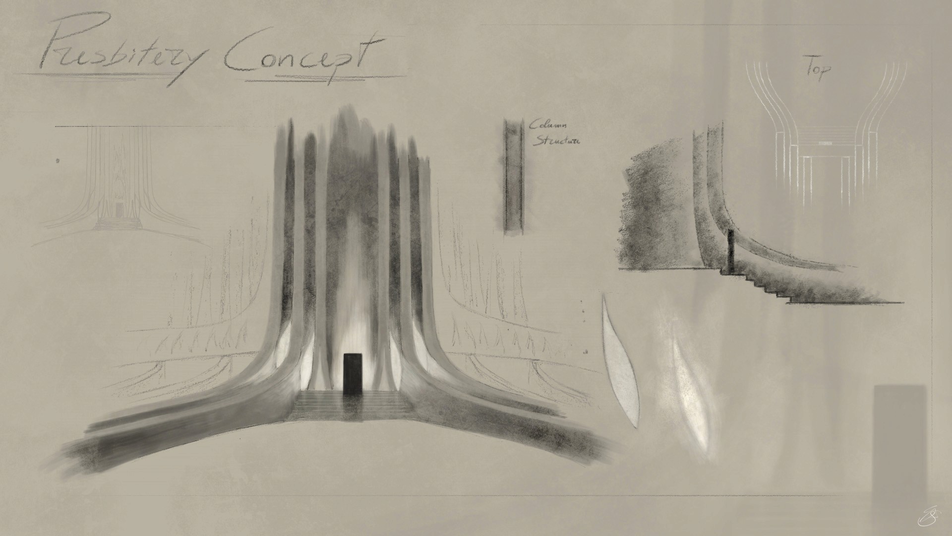 Technical Concept Design of architectural elements of a fantasy cathedral