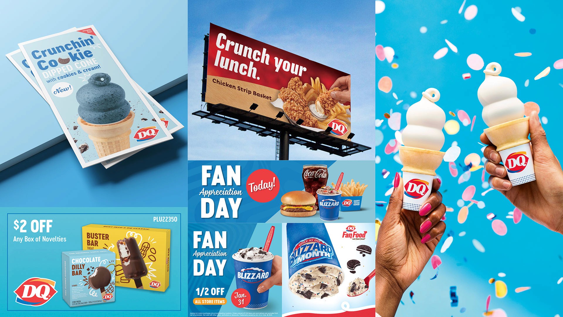 WTADS strategically ampflifying DQ's national campaigns in local markets examples of work in image grid. 