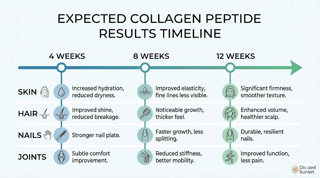 Collagen peptides results timeline skin hair nails joints