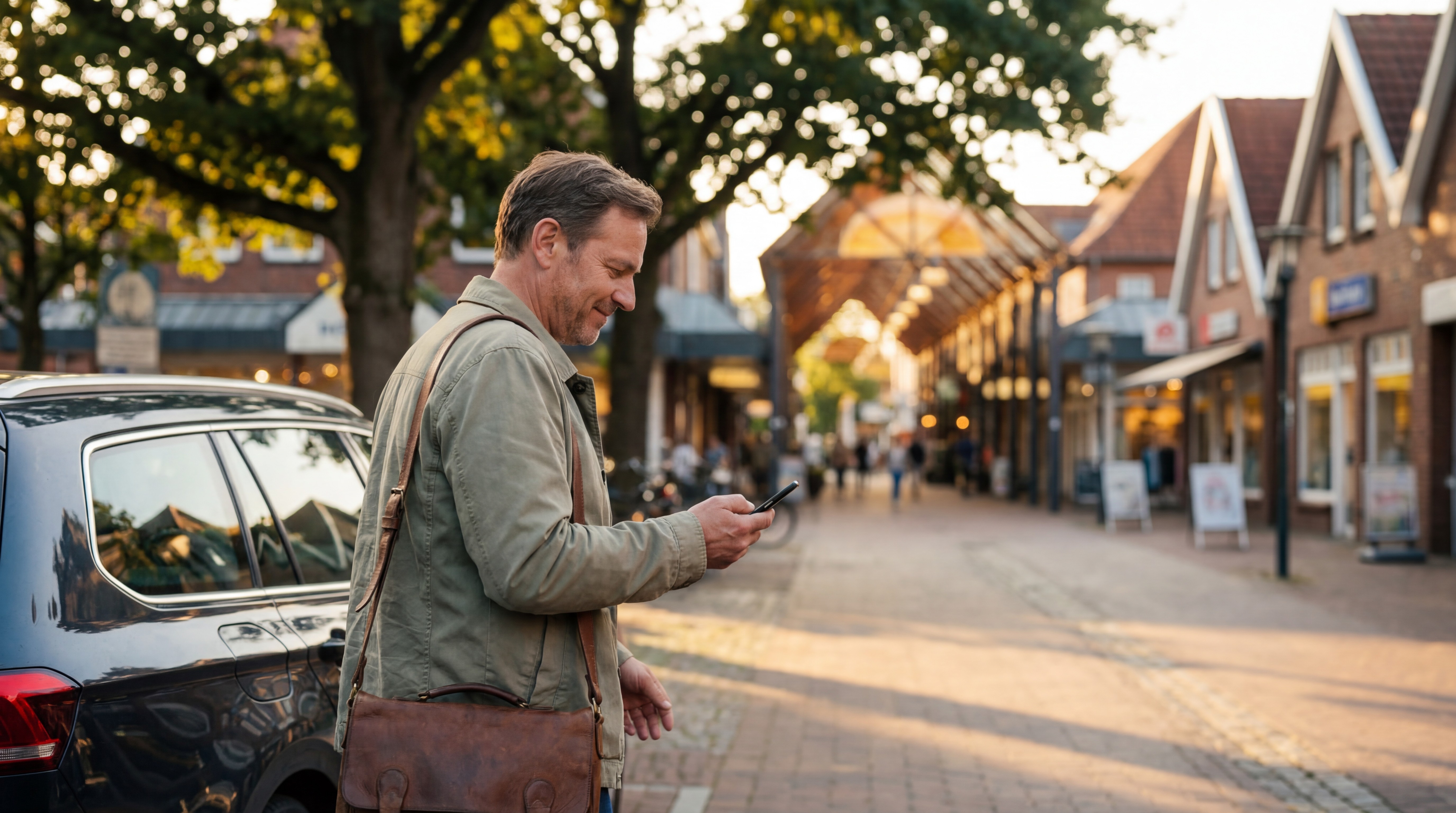 two people looking at a tablet and smiling