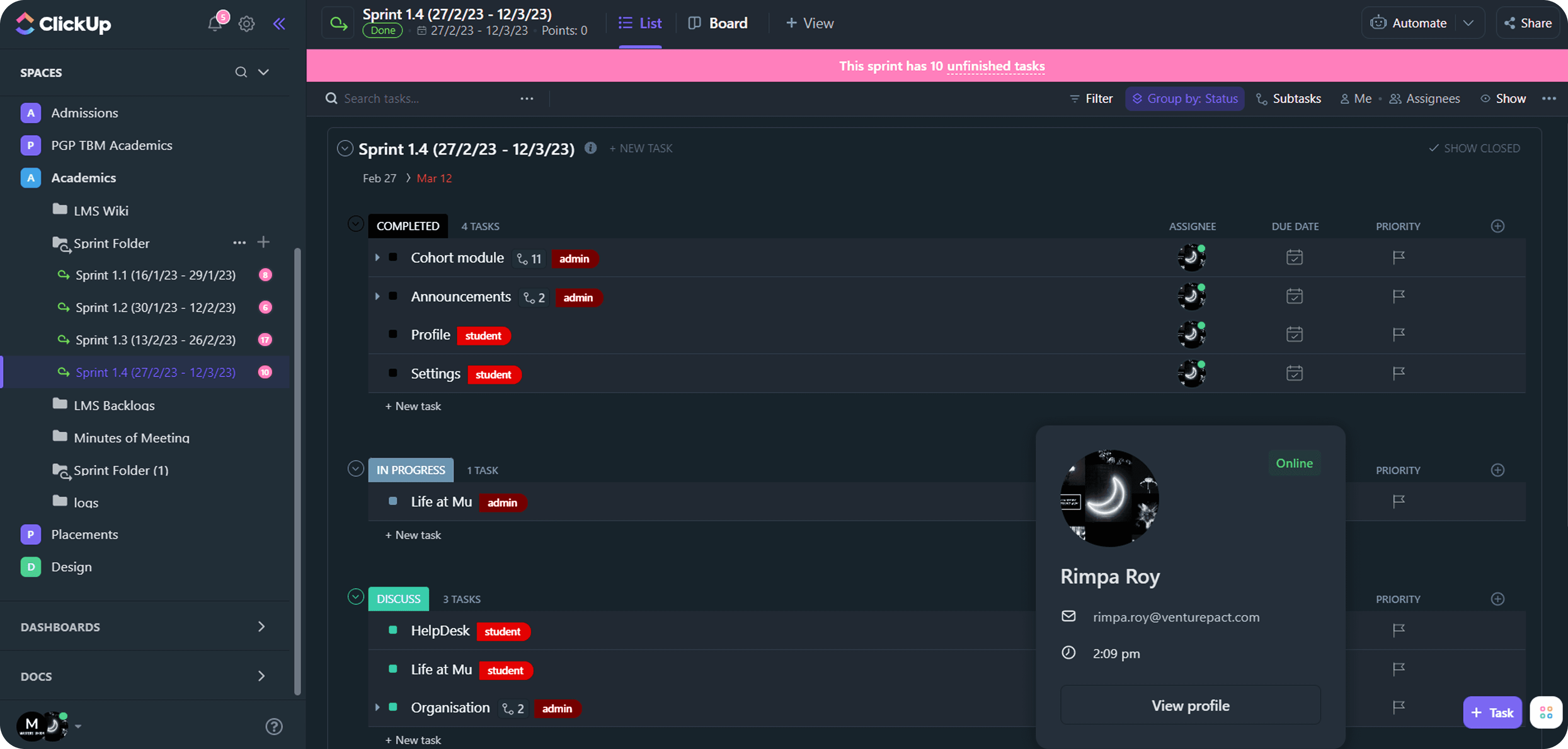 spirnt management screenshot