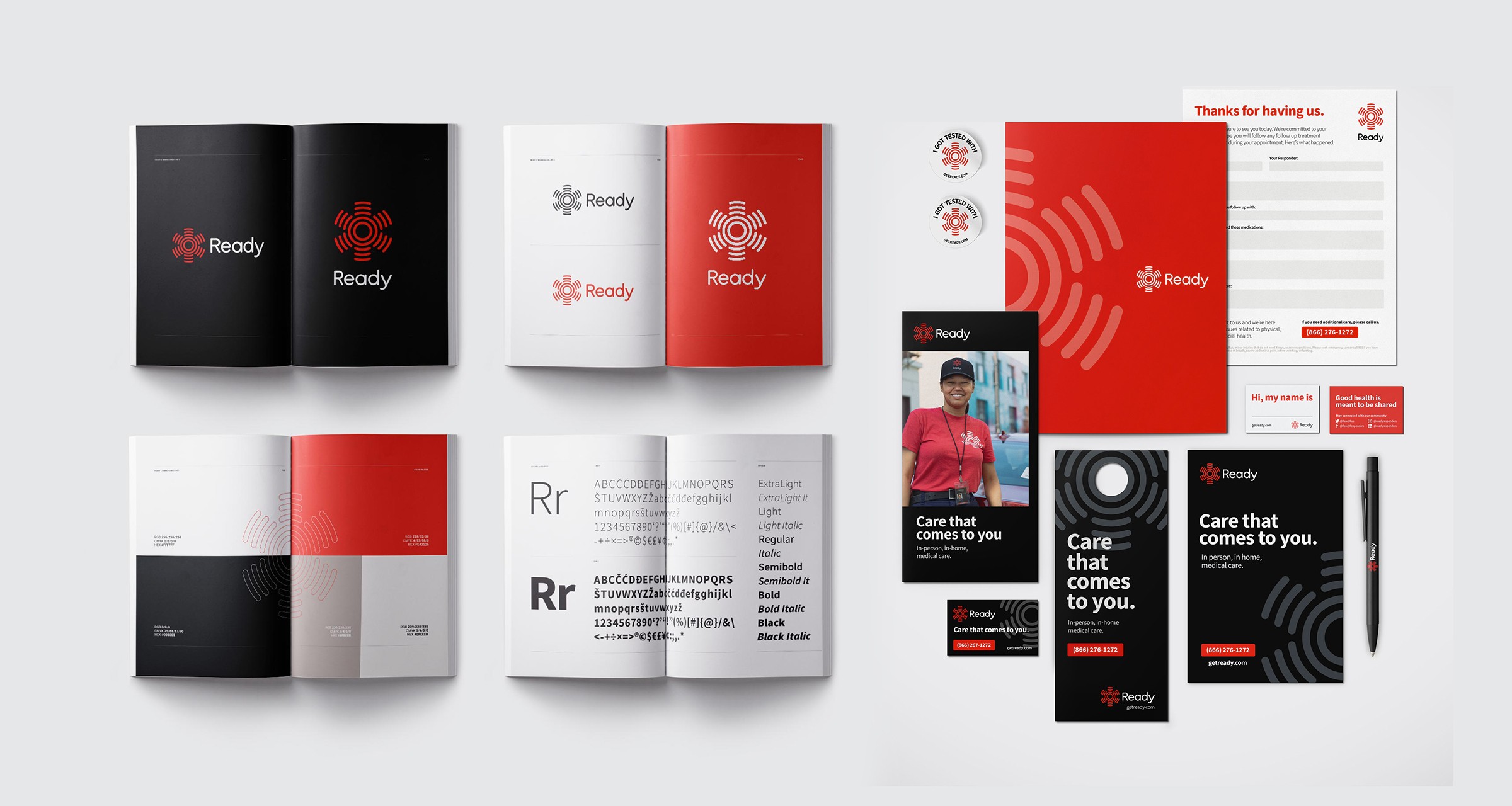 Custom brand identity and printed materials design for Ready in-home healthcare service by Studio Odyssey Los Angeles