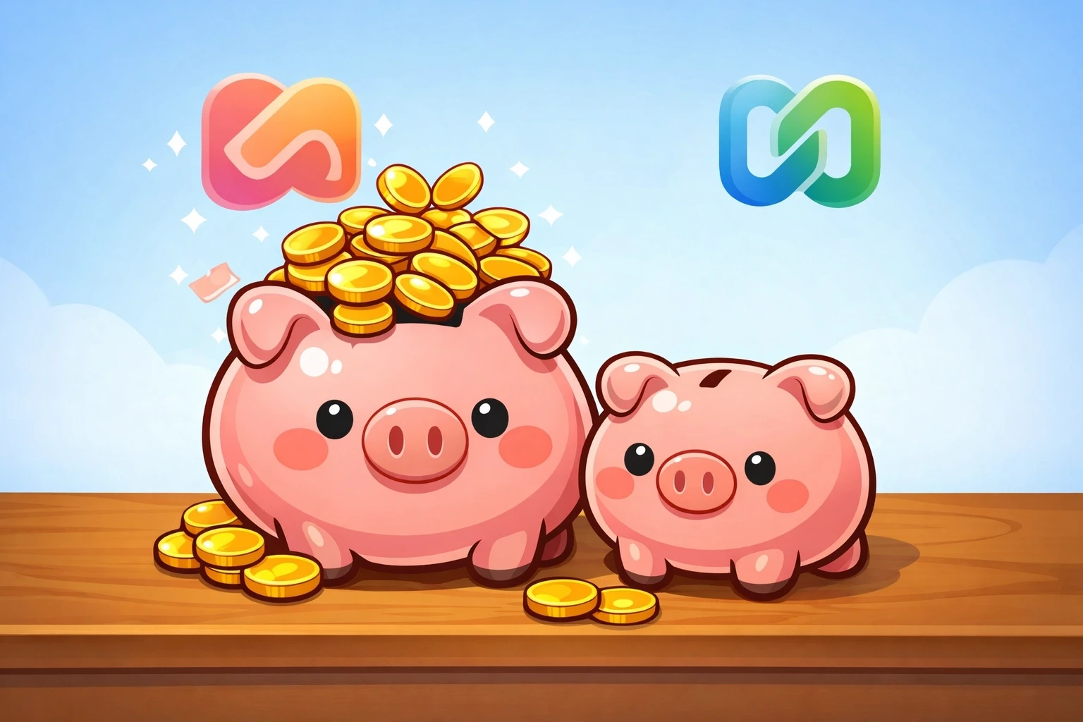 Ilustracija dvije kasice prasice koja prikazuje usporedbu zarade i provizija na platformama Booking i Airbnb.