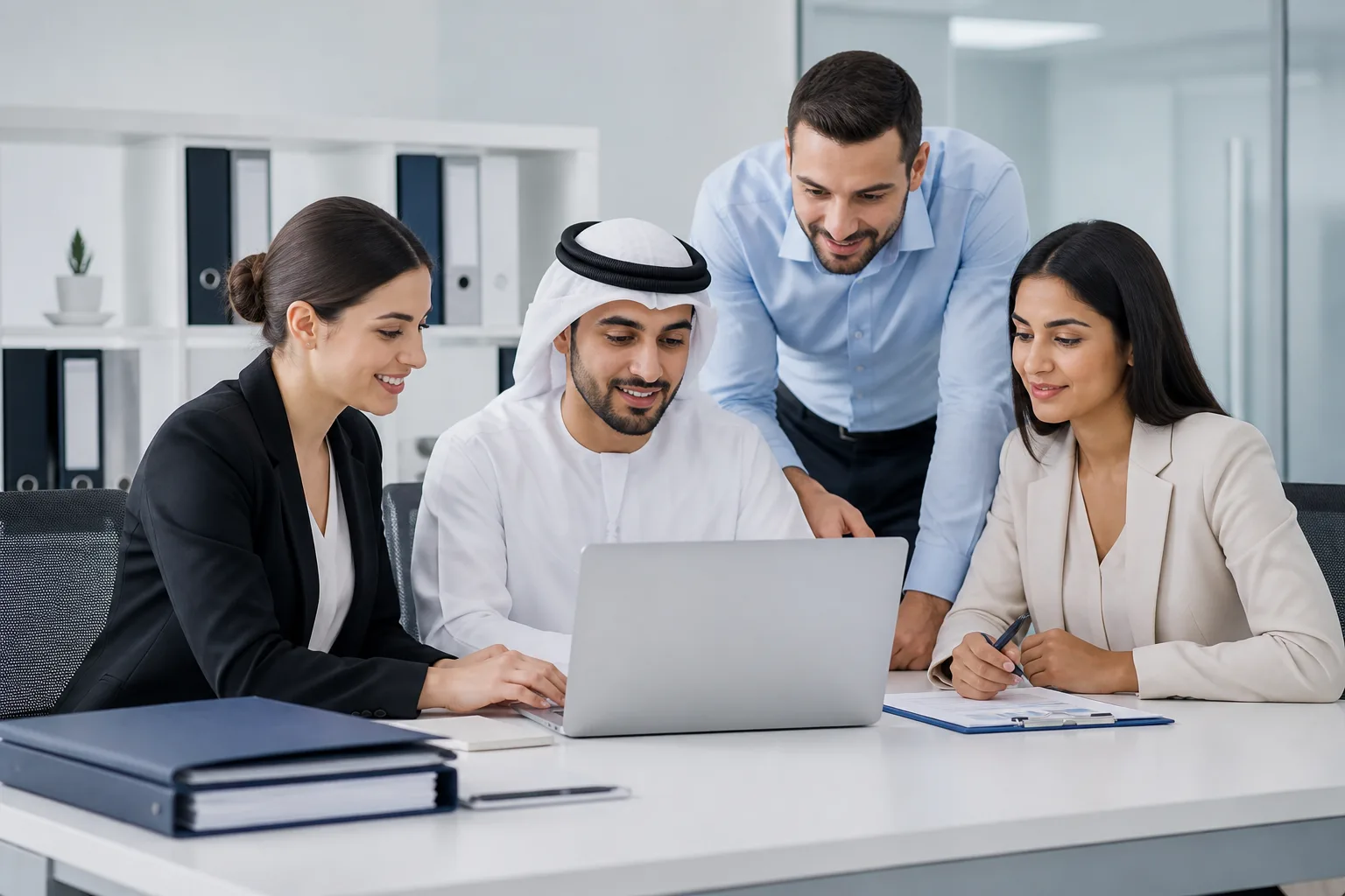 Dubai Company Setup for a Small Team beside a passport, residence permit card and application