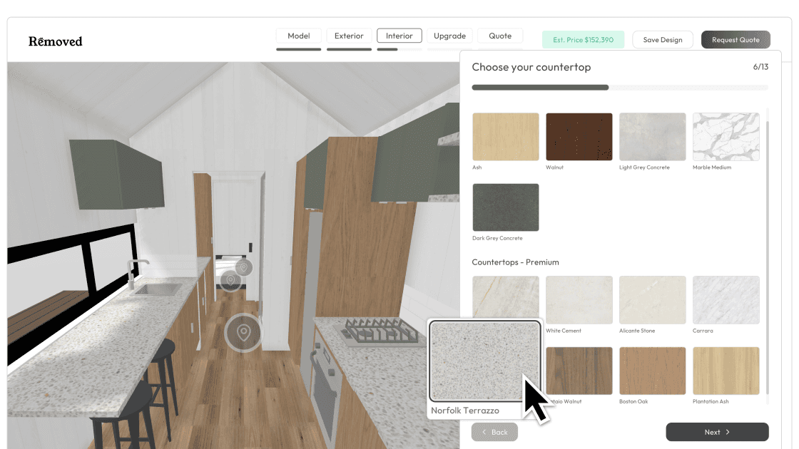 Preview of Tiny Easy's 3D Configurator for small homes