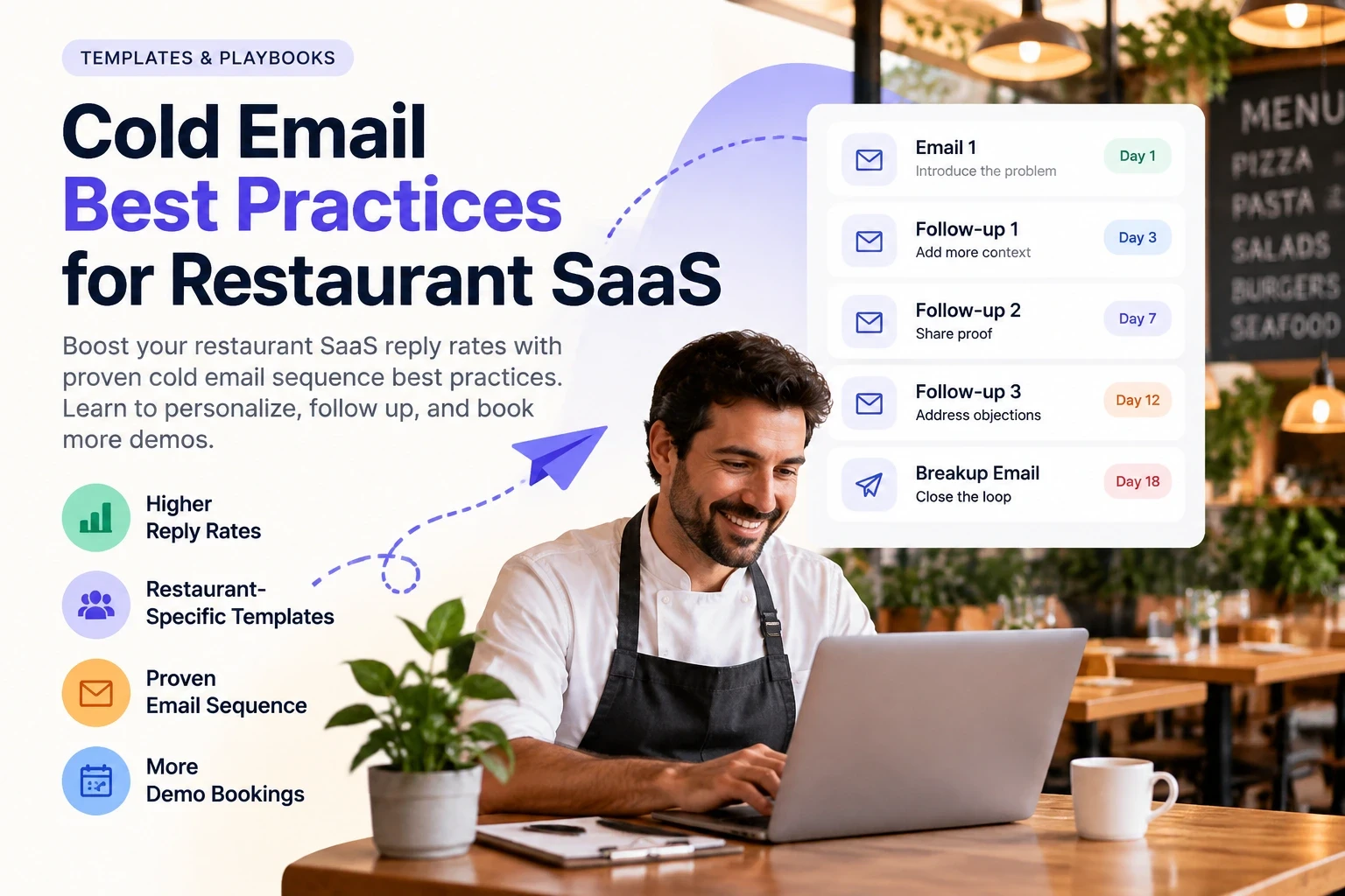 Cold email best practices for restaurant SaaS showing email sequence strategy, follow-ups, and reply rate optimization
