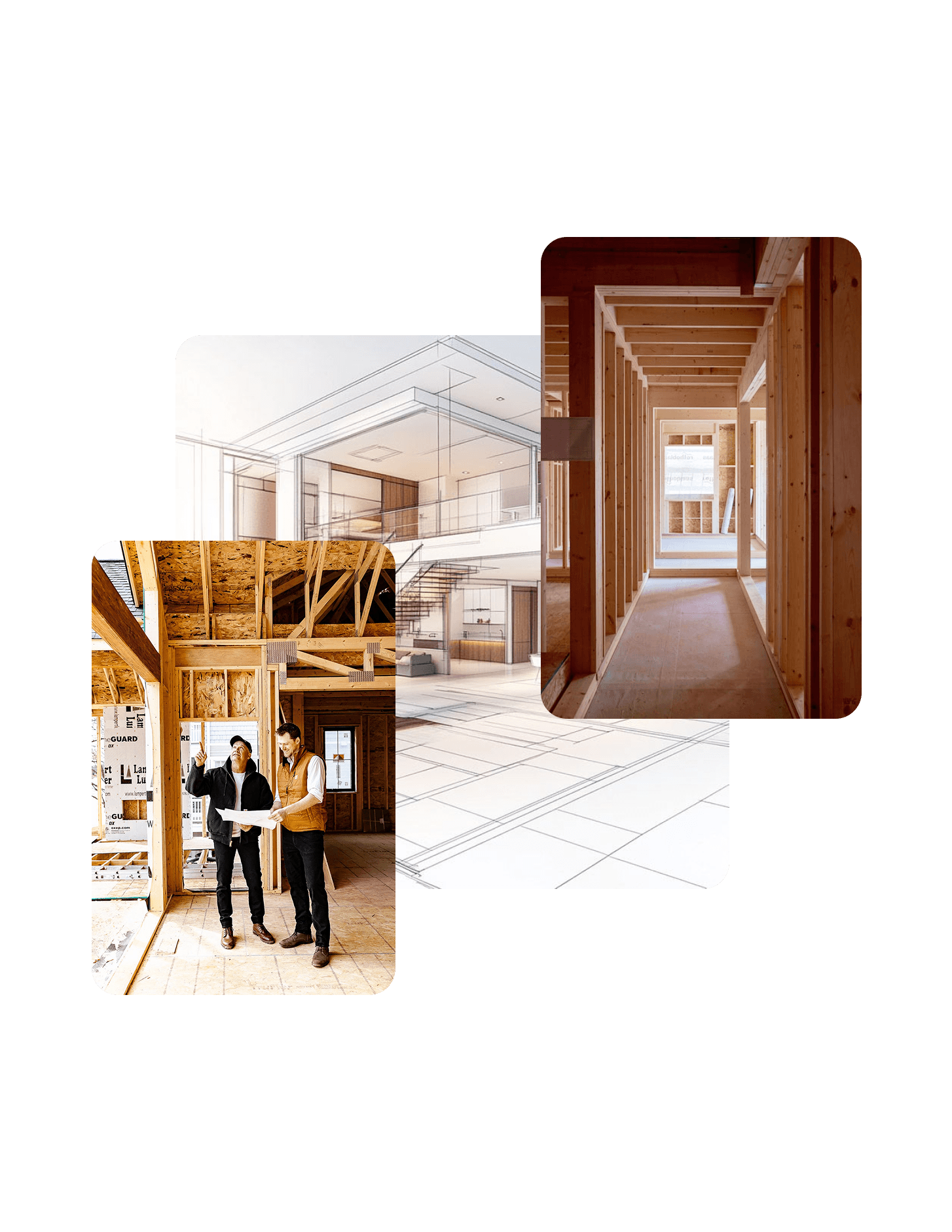 A group of three images showing the process of fixing up a house for a flip.