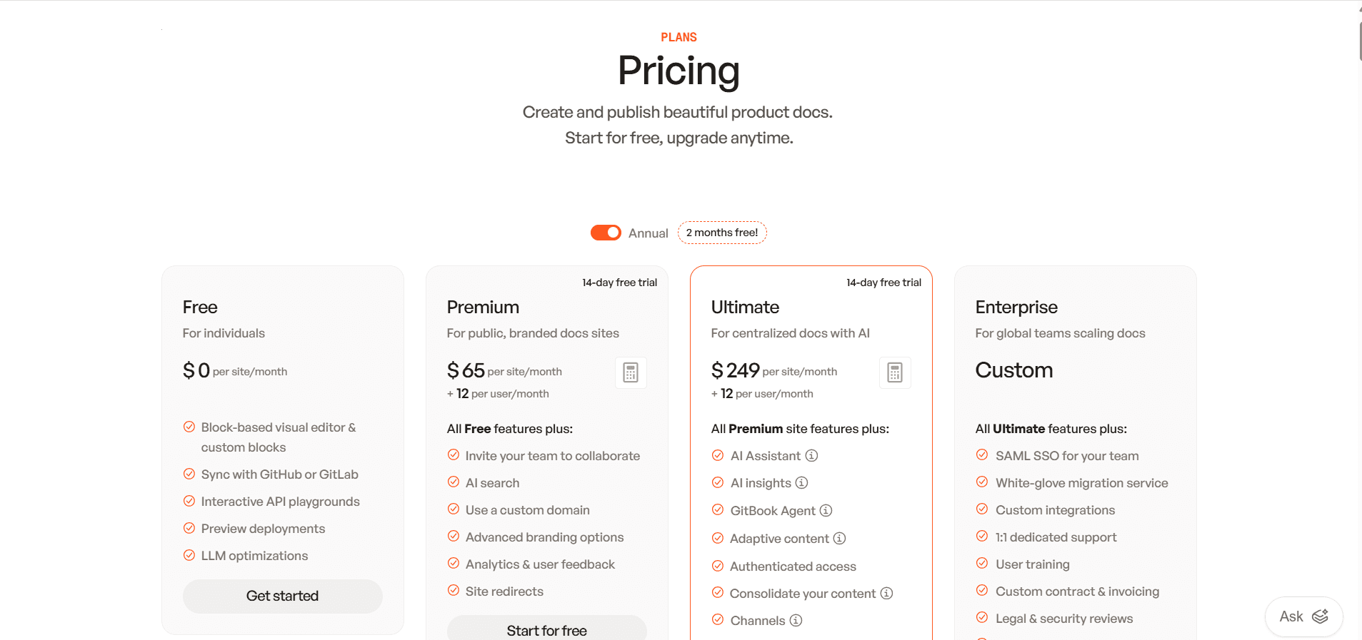 GitBook updated pricing