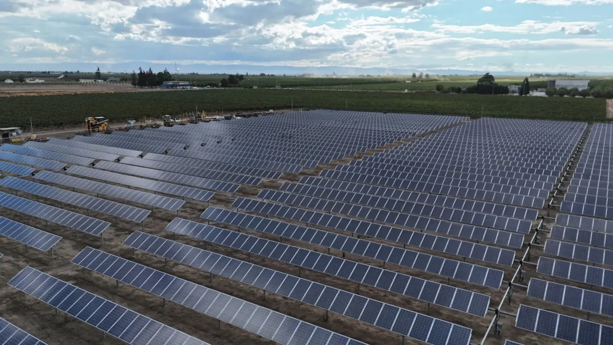 Ground-mount solar rows at Ripon Wine Group near Ripon, CA
