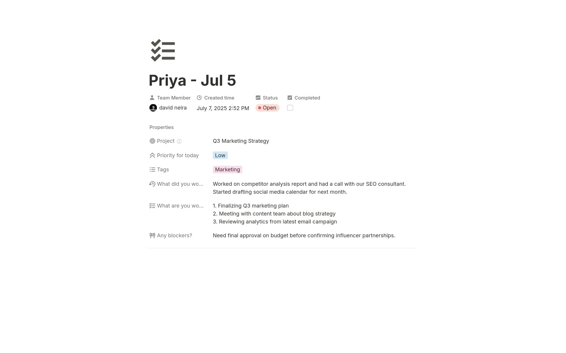 Standup example screenshot
