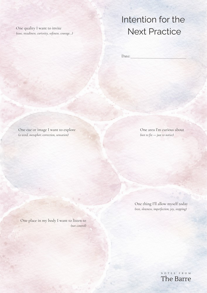 Printable Next Practice Intention page for setting a clear focus in ballet class