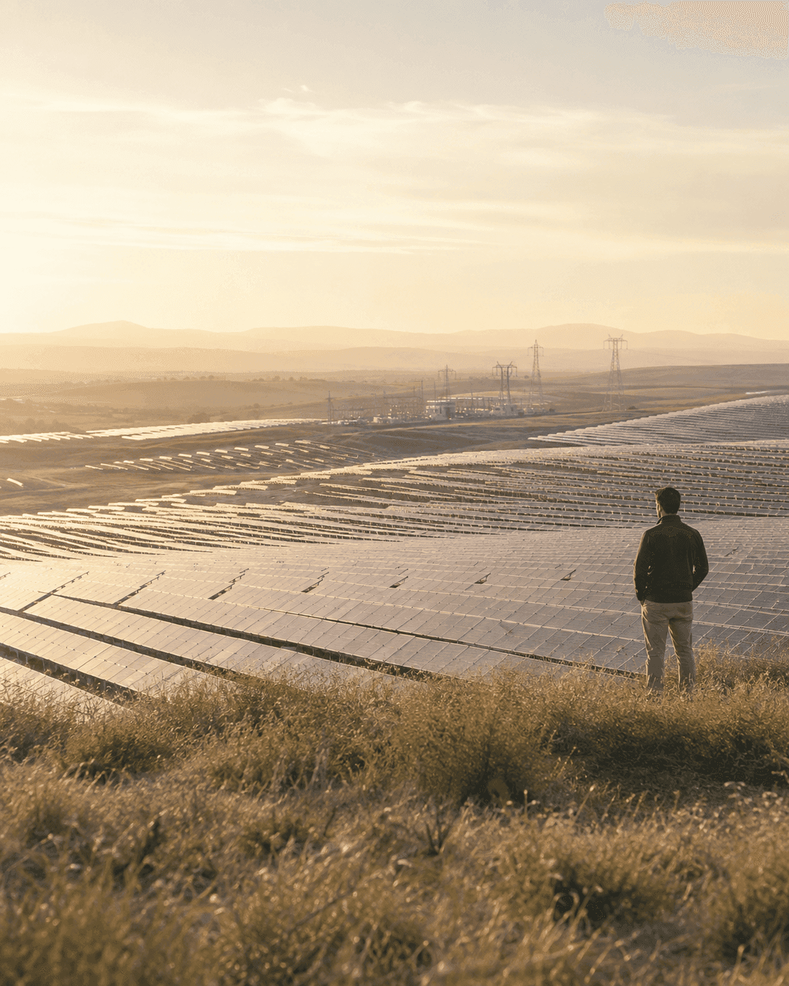 Background of a hill, and solar farm
