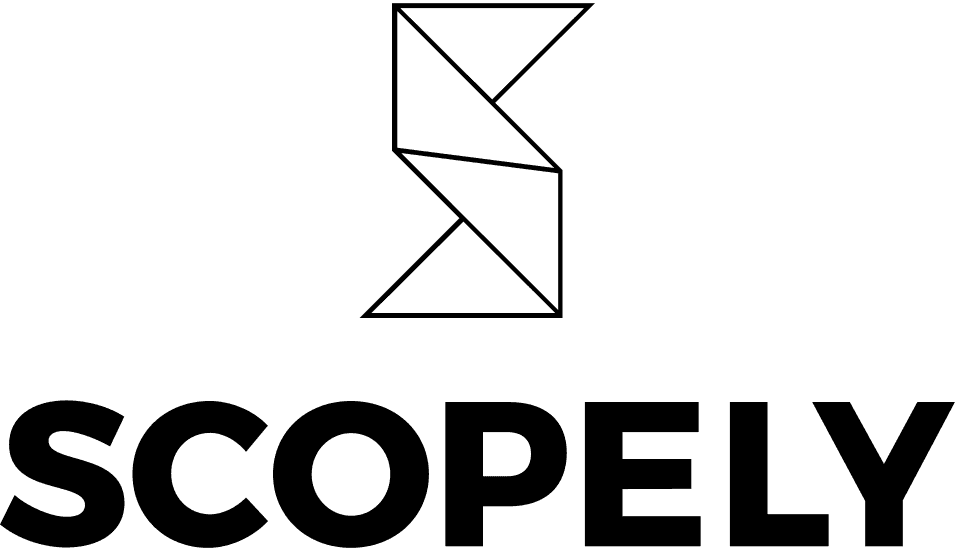 Scopely logo: geometric blue shape and black "SCOPELY" text