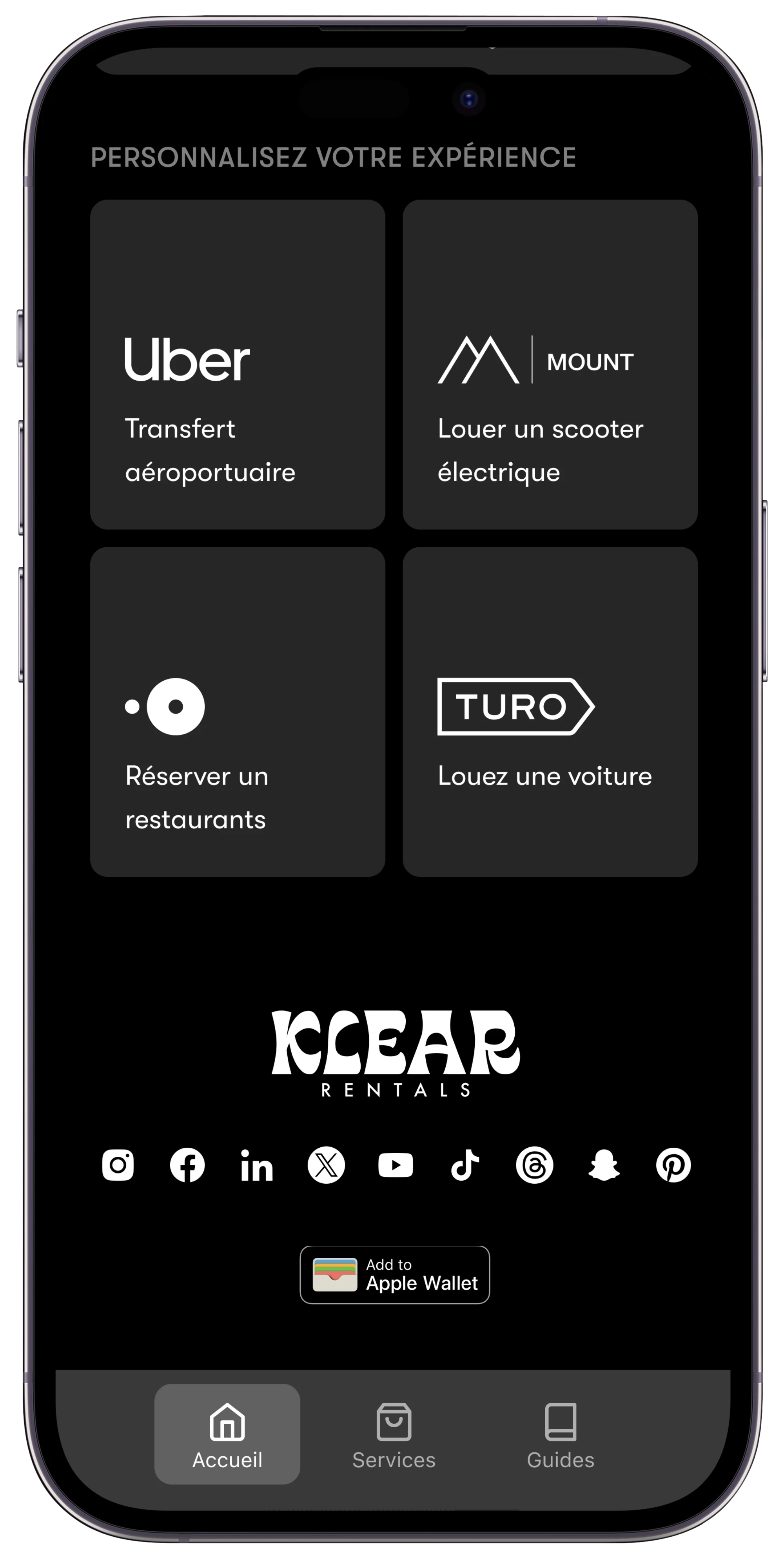 Boarding Pass montrant la section des liens d'affiliation
