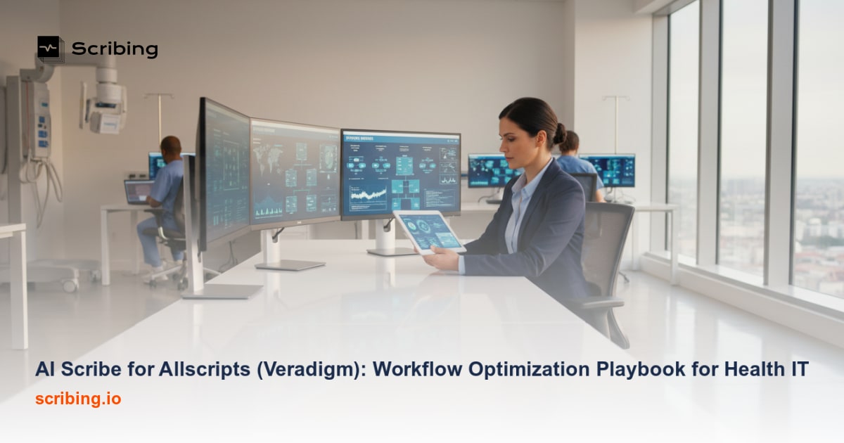 Corporate illustration representing AI scribe technology integrated with Epic EHR clinical documentation workflow