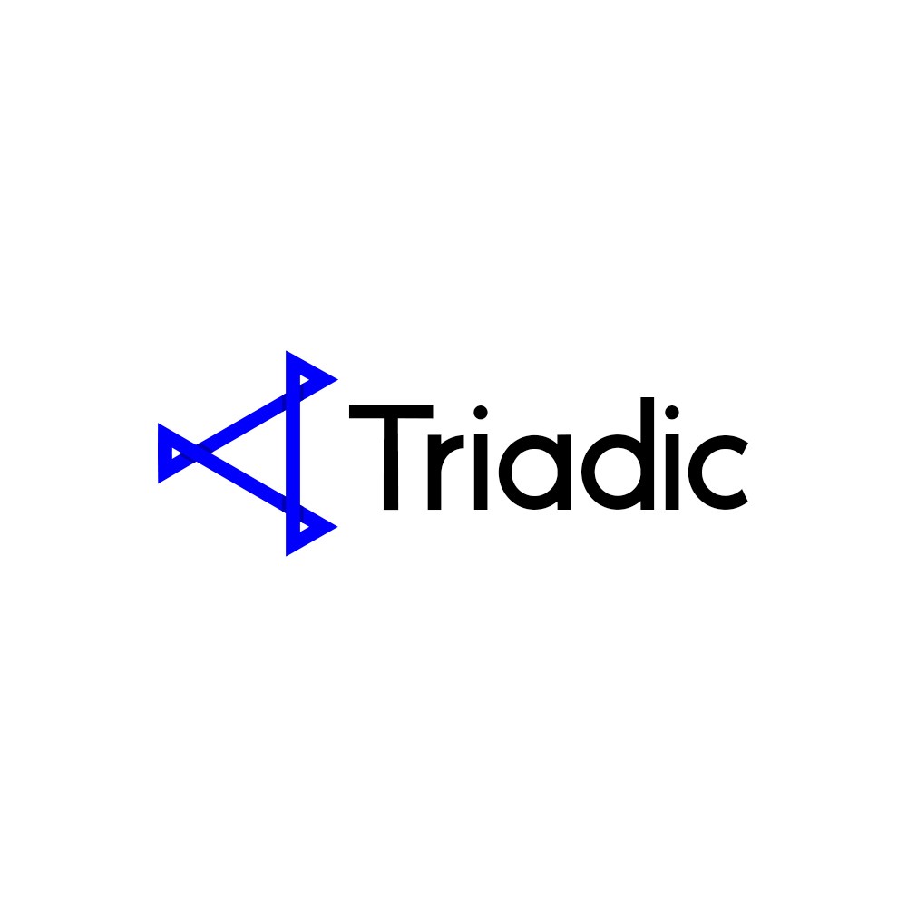 Triadic logo and tech branding assets designed with clean, modern UI Digital interface mockups for Triadic, a technology solutions startup