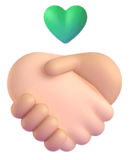 Two hands holding each other with a heart-shaped outline and a small green heart above.