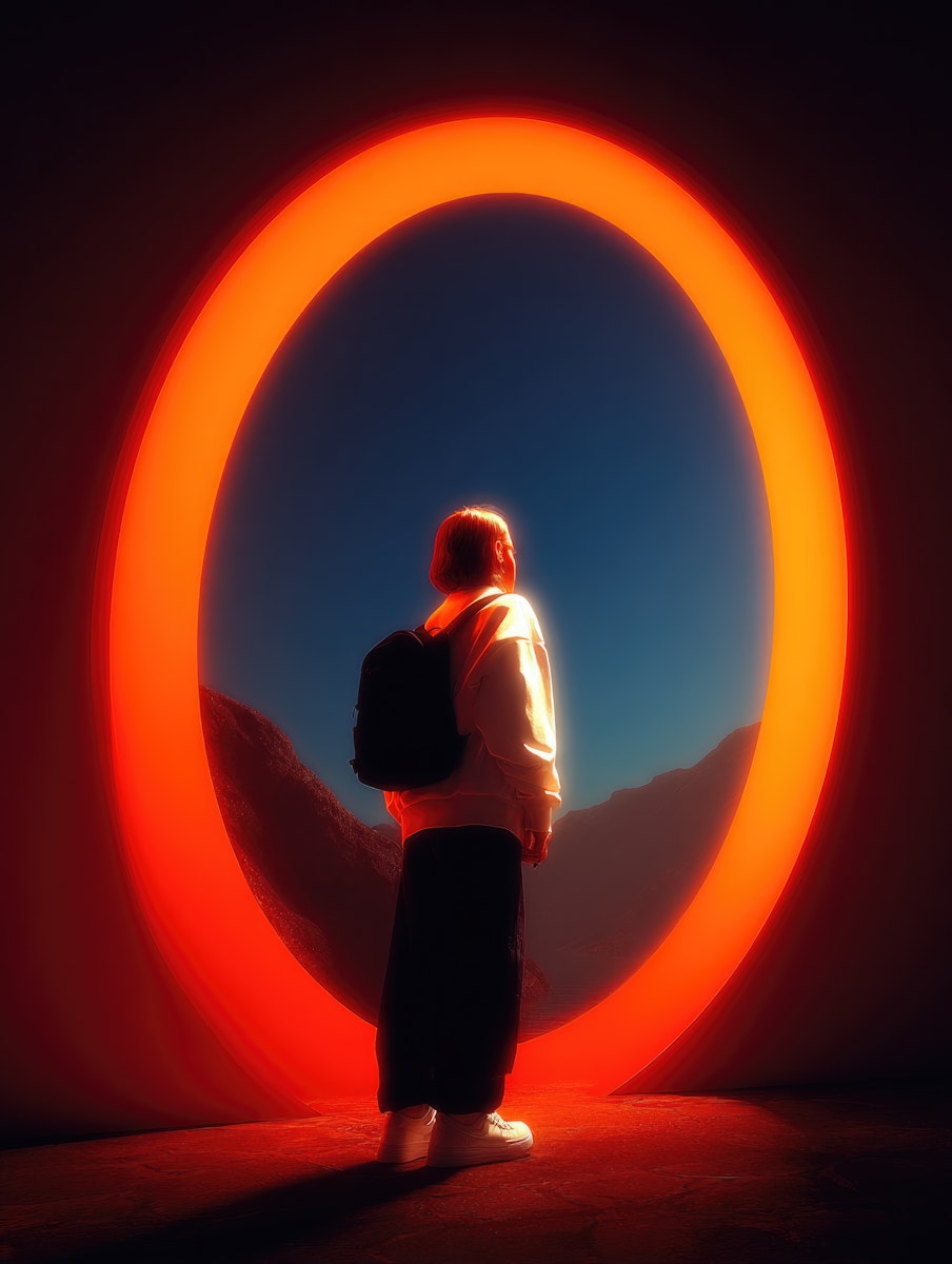 Man standing in fututistic vibrant background