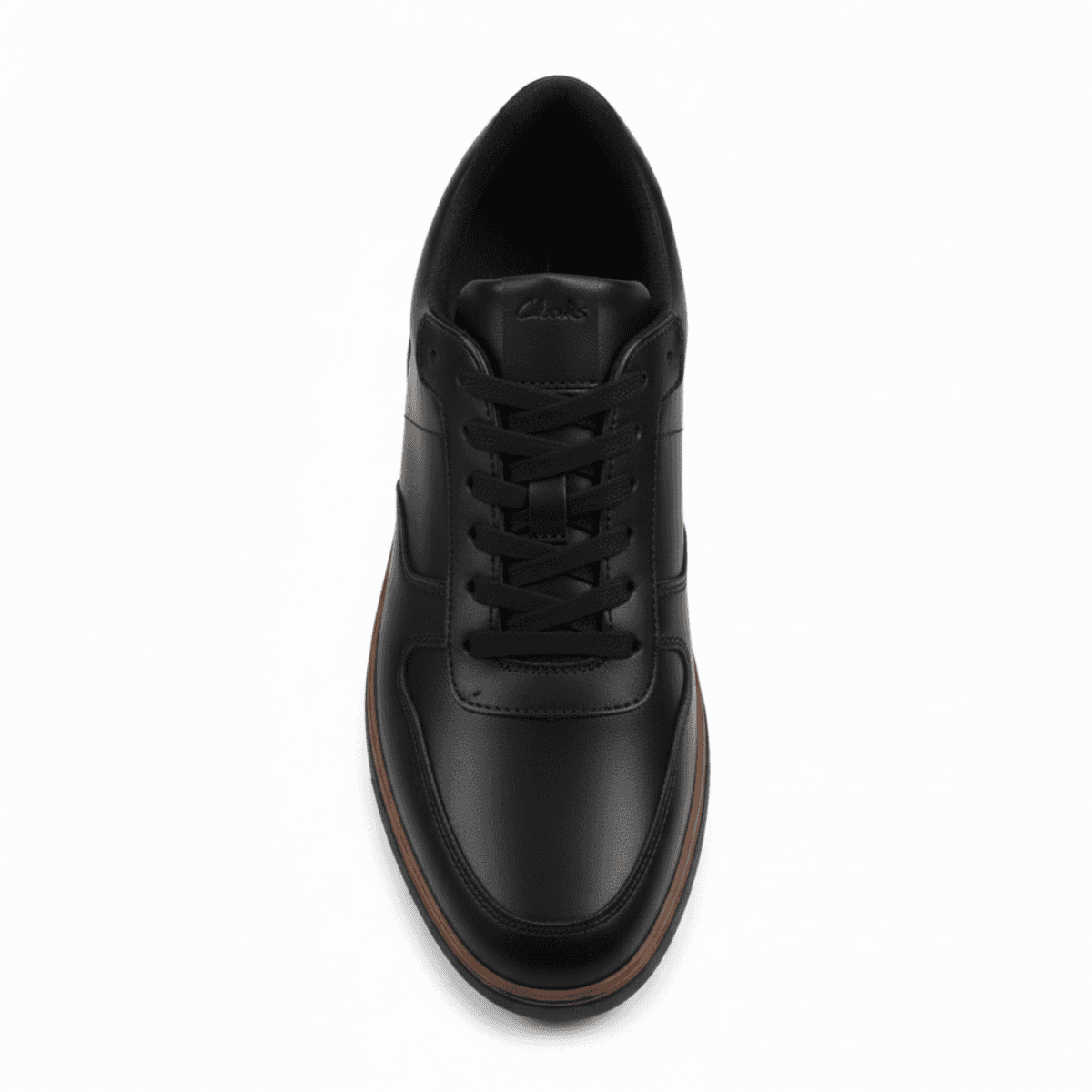 Black Corbell men's casual sneaker with lace-up front and brown accent trim.