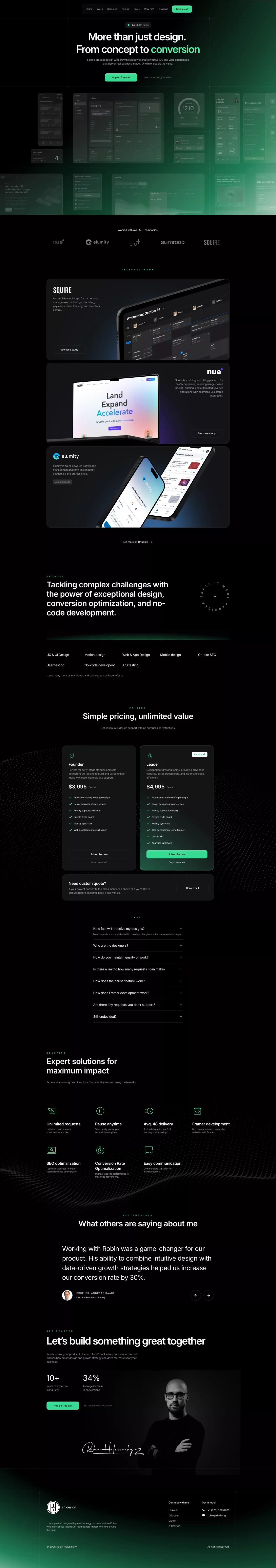 Robin Holesinsky portfolio page screenshot showcasing Design and Tech design