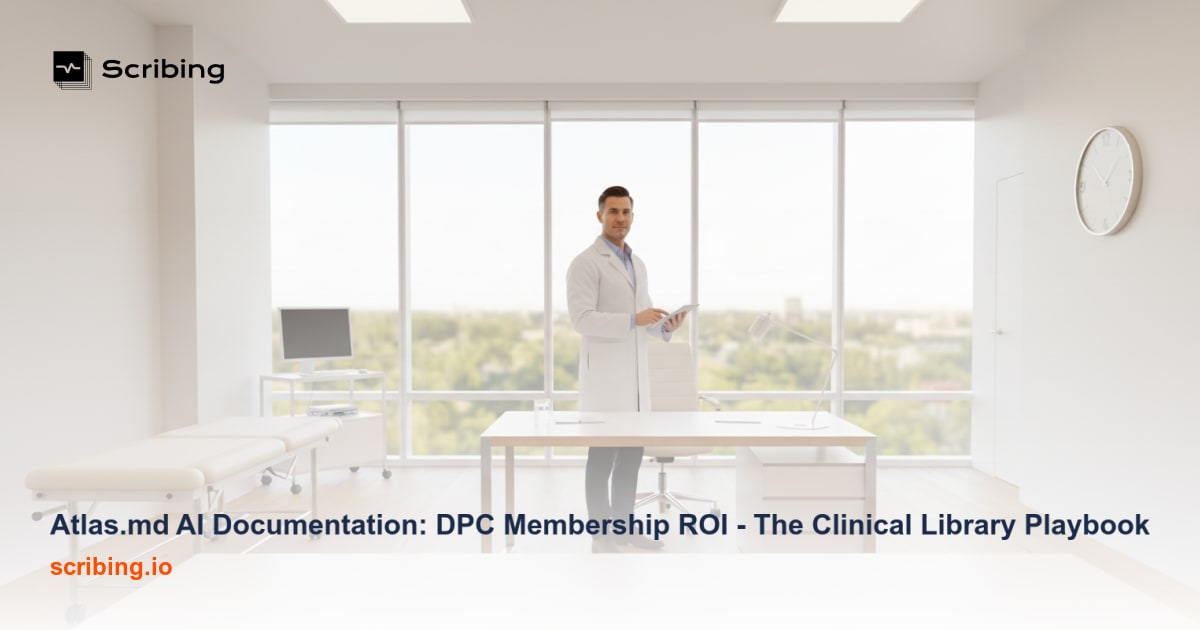 DPC physician workspace with laptop showing clinical documentation dashboard, representing Atlas.md AI documentation for membership ROI optimization