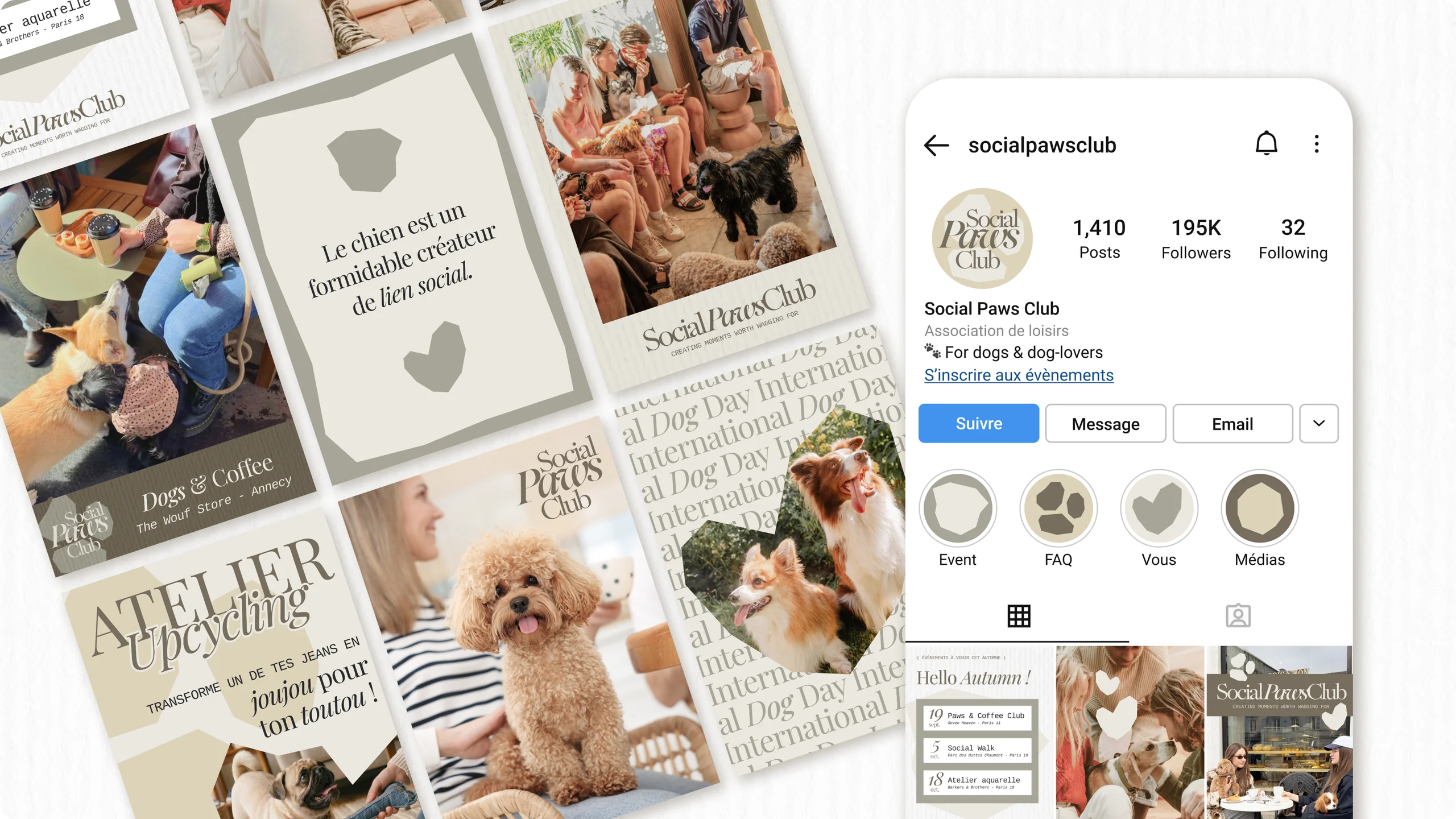 Templates Instagram Social Paws Club par Coralie De Almeida graphiste spécialisée dans le secteur animalier