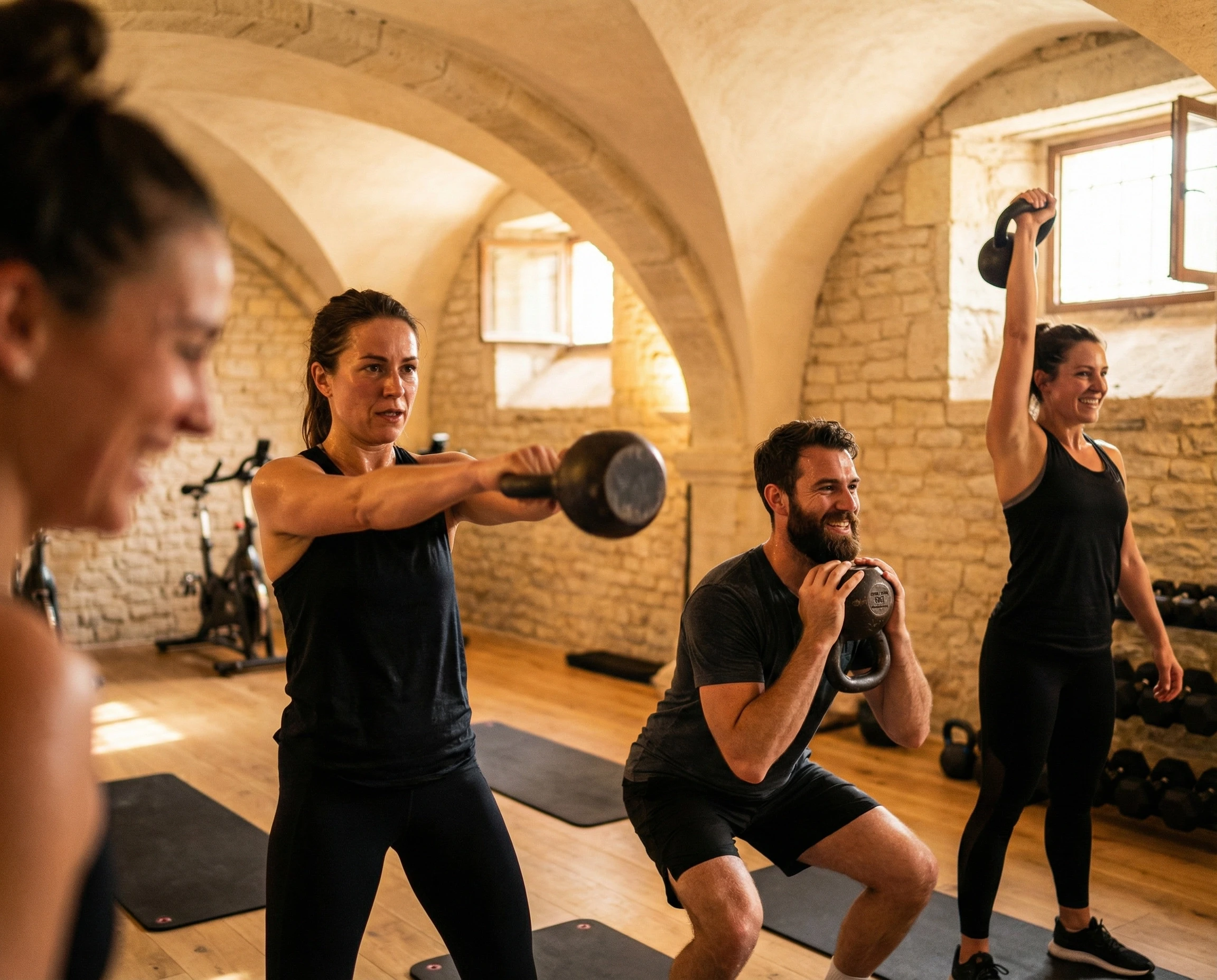 A serene spa setting with two lounge chairs beside a warm, reflective pool and soft, natural lighting.
