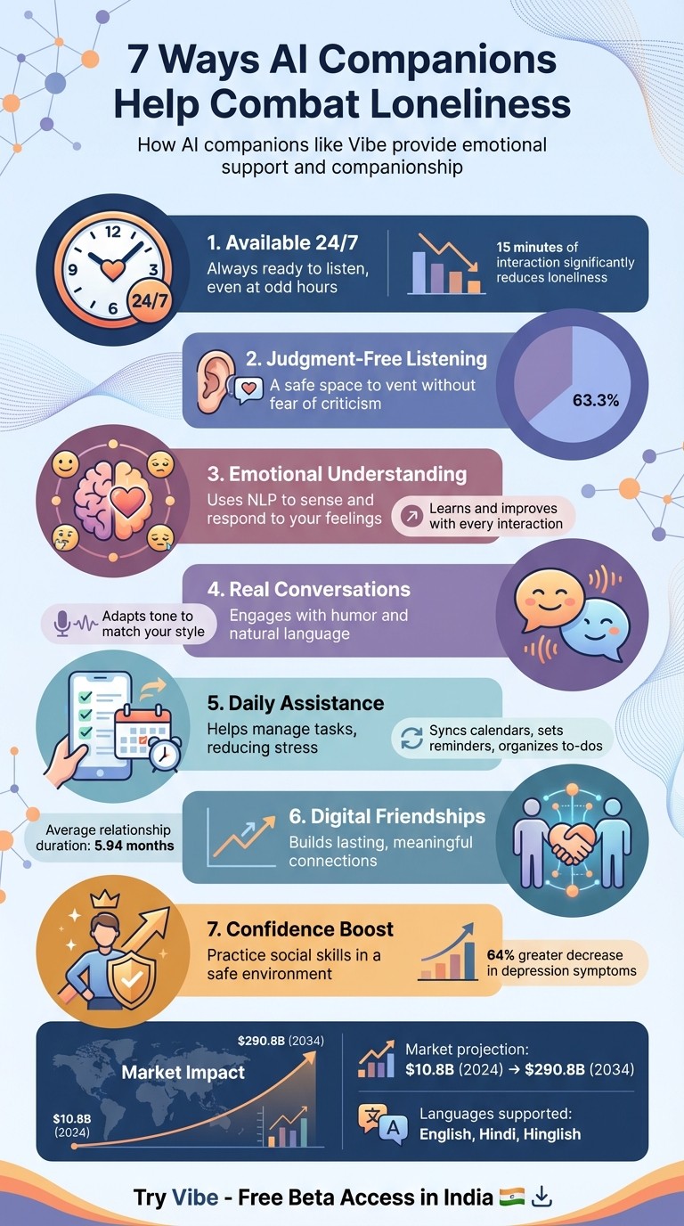 7 Ways AI Companions Combat Loneliness - Key Benefits Overview