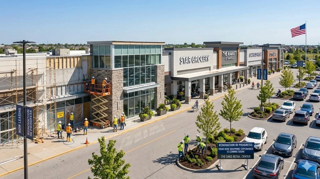 Shopping center facade renovation and parking lot restoration in Fort Lauderdale — Planet Construction FL