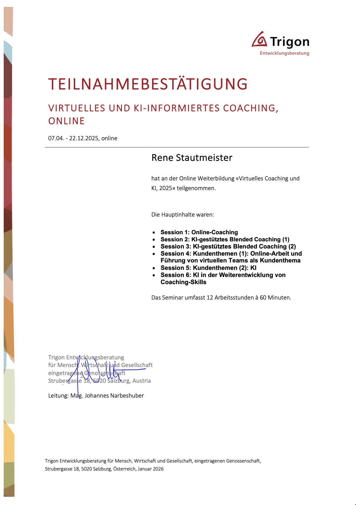 Zertifikat virtuelles und ki-informiertes Coaching