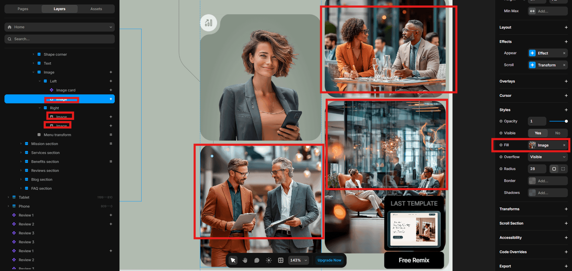 Selecting and replacing images in the Nexias hero section
