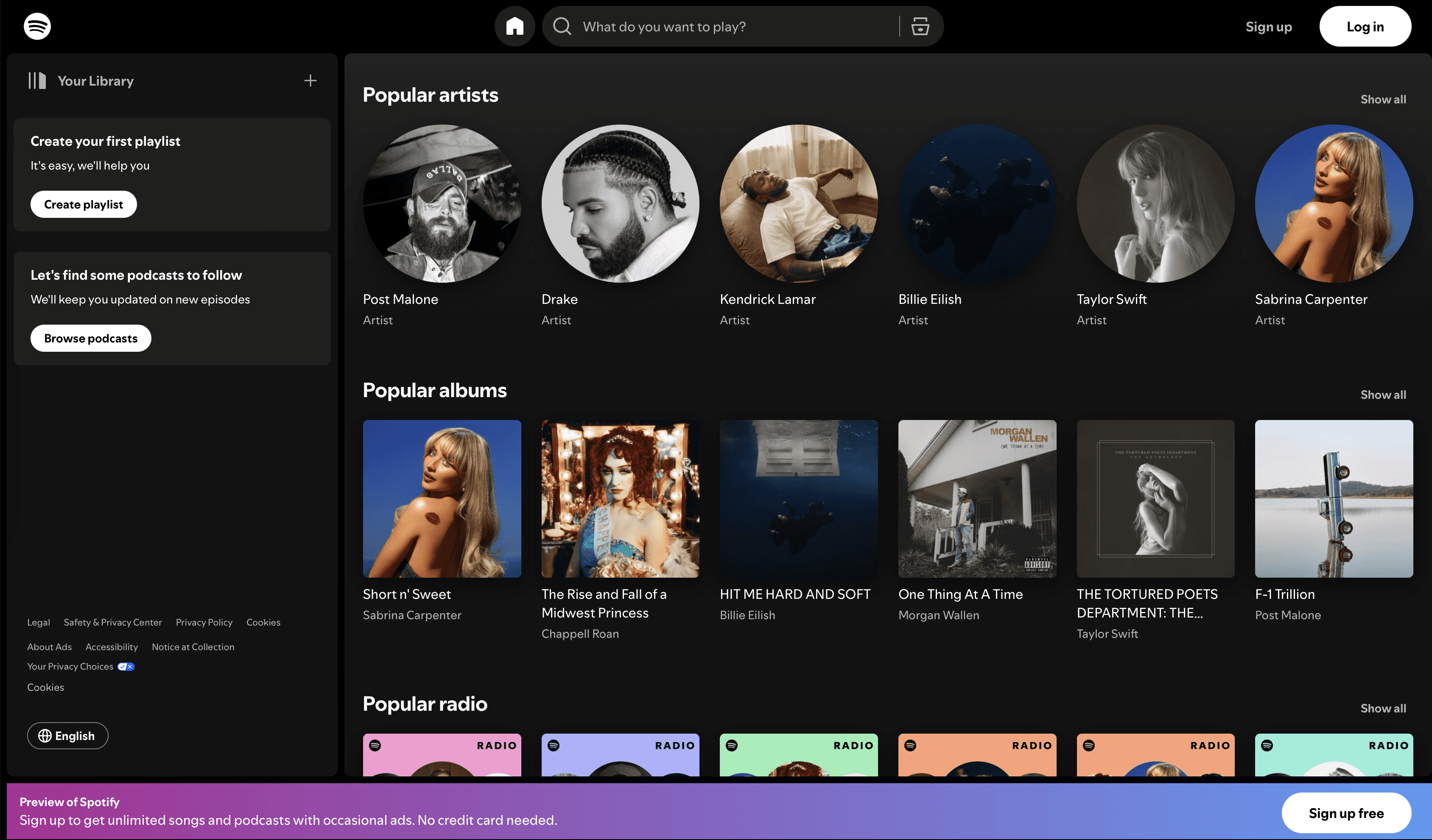 An image of Spotify's website