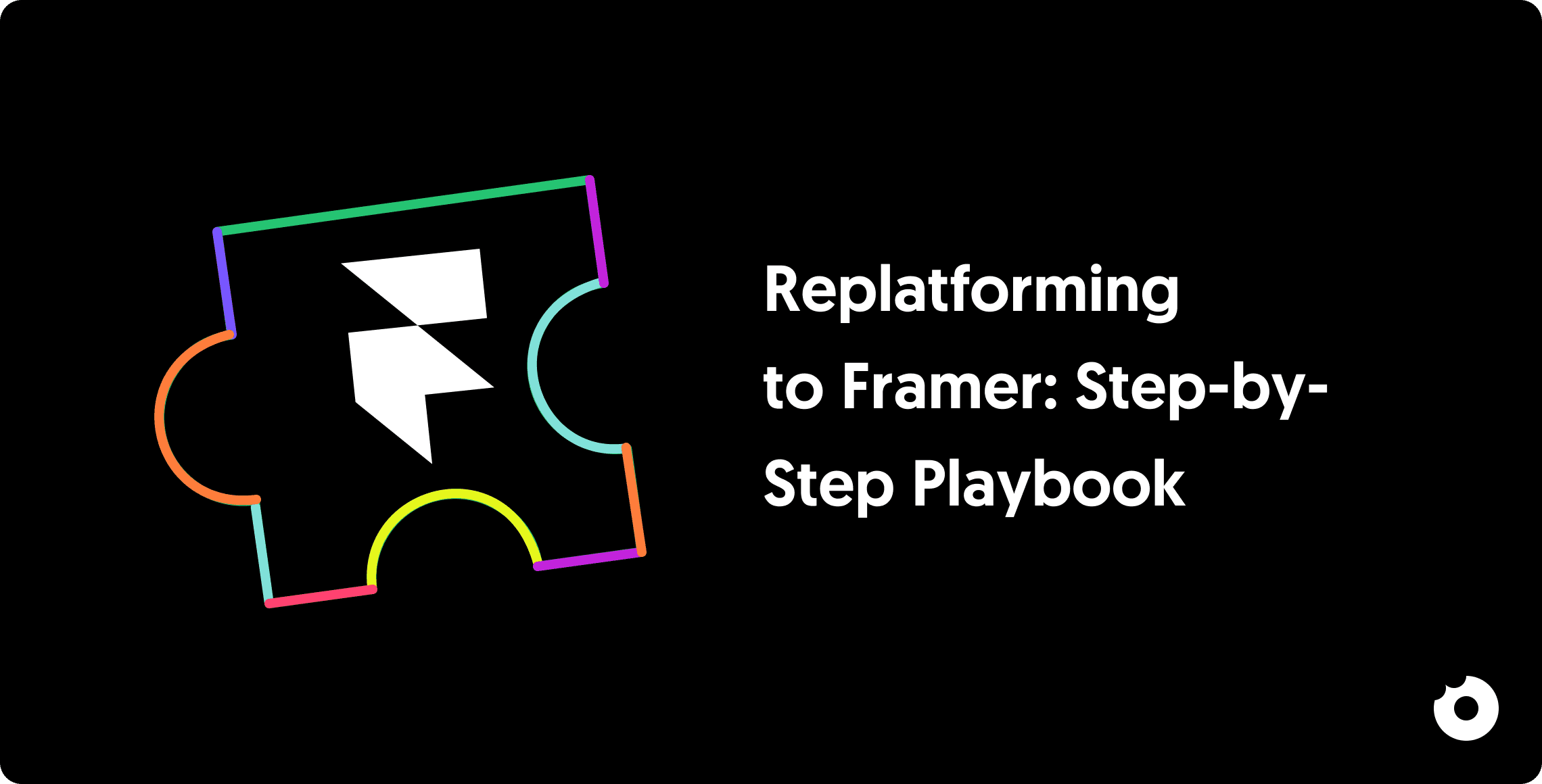 Puzzle piece icon with the Framer logo next to the text ‘Replatforming to Framer: Step-by-Step Playbook’ on a black background