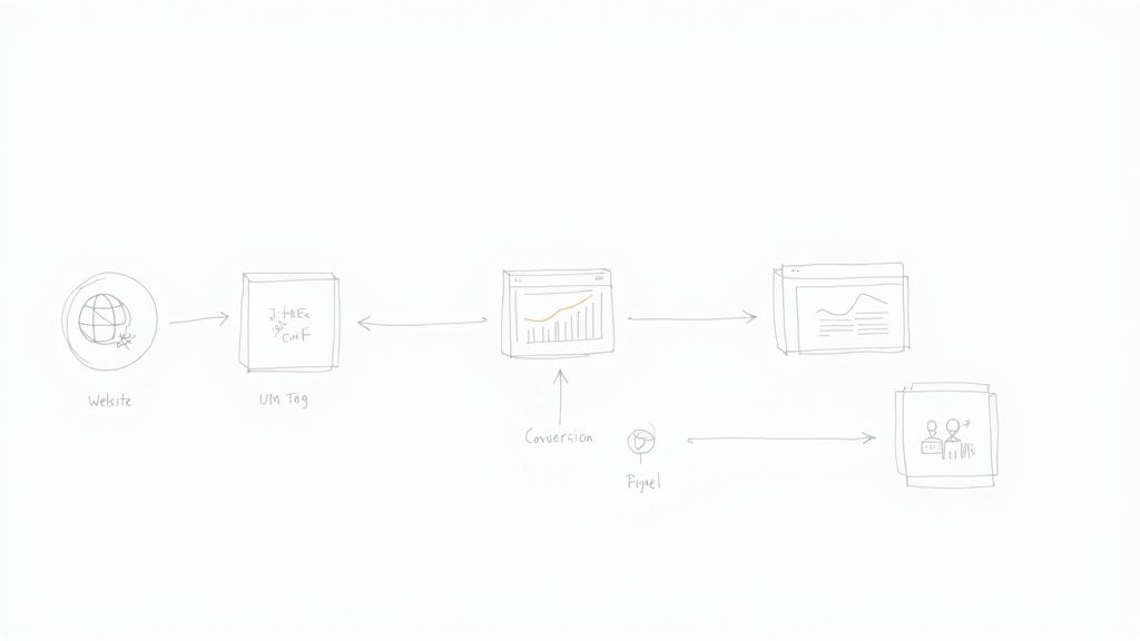 A laptop screen showing a colorful analytics dashboard with charts and graphs.